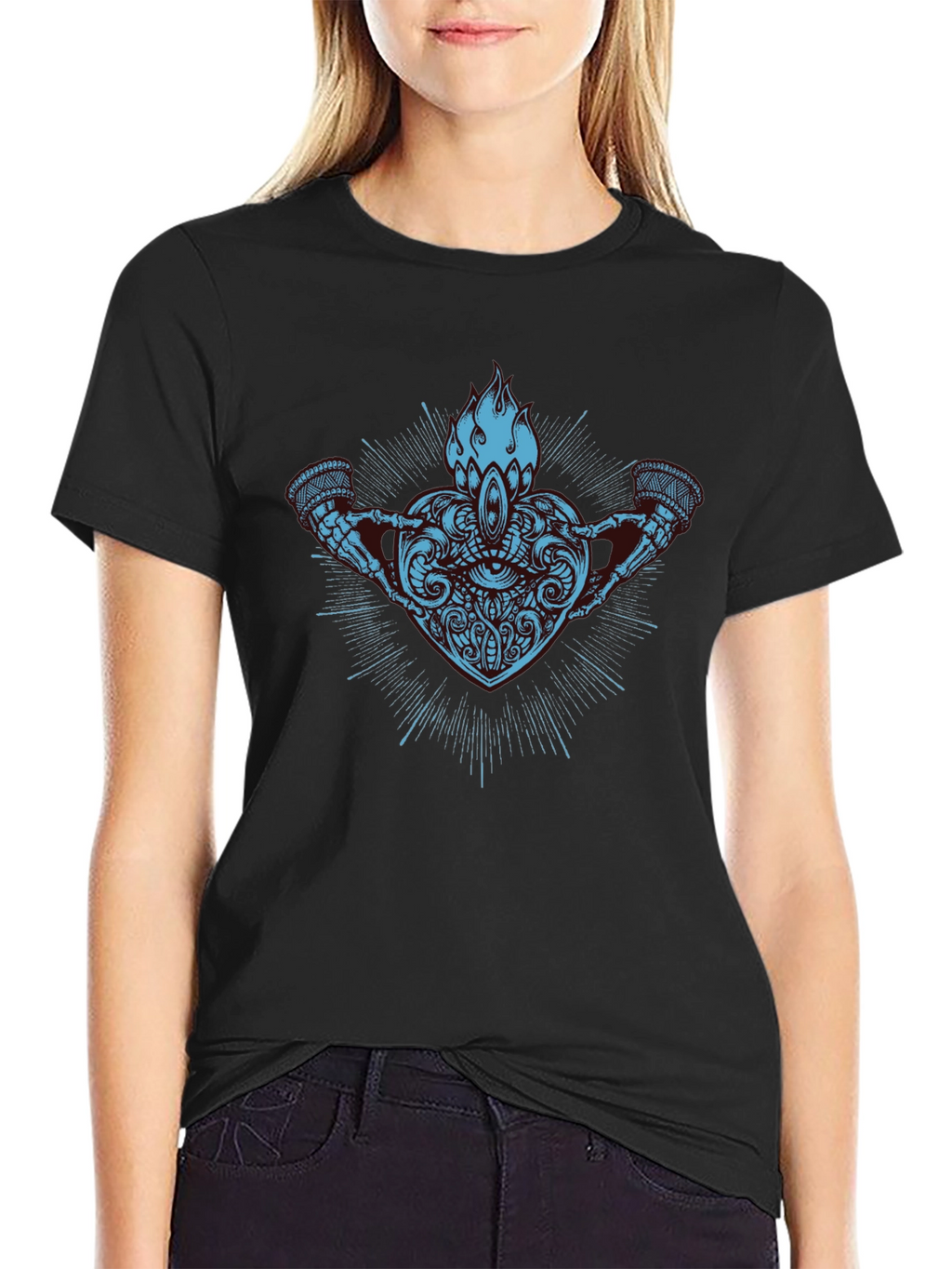 Abstract Heart & Flame Graphic Black T-Shirt