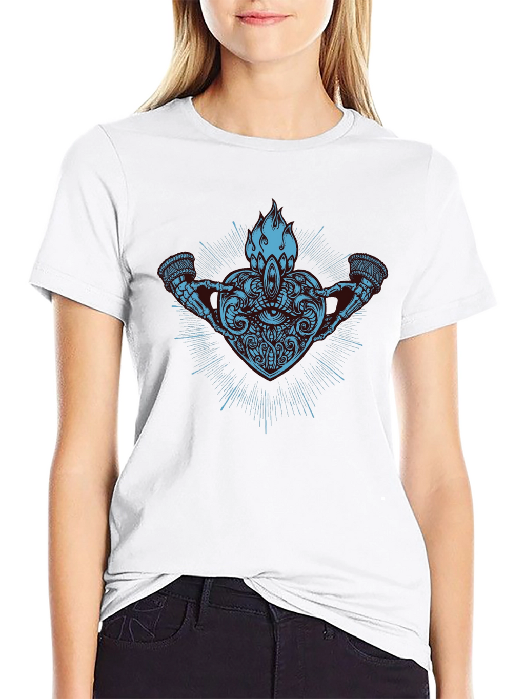 Abstract Heart & Flame Graphic Black T-Shirt