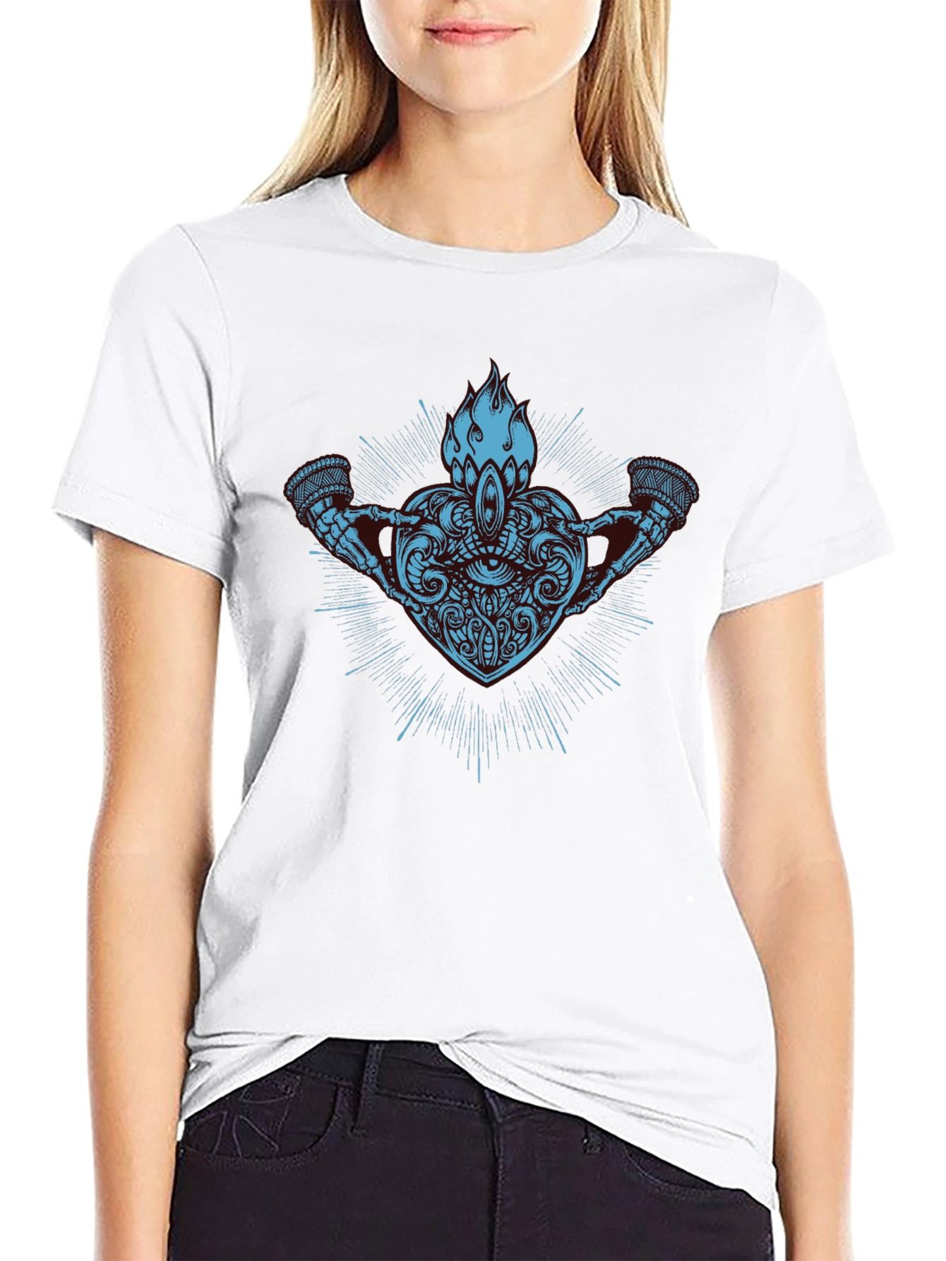 Abstract Heart & Flame Graphic Black T-Shirt