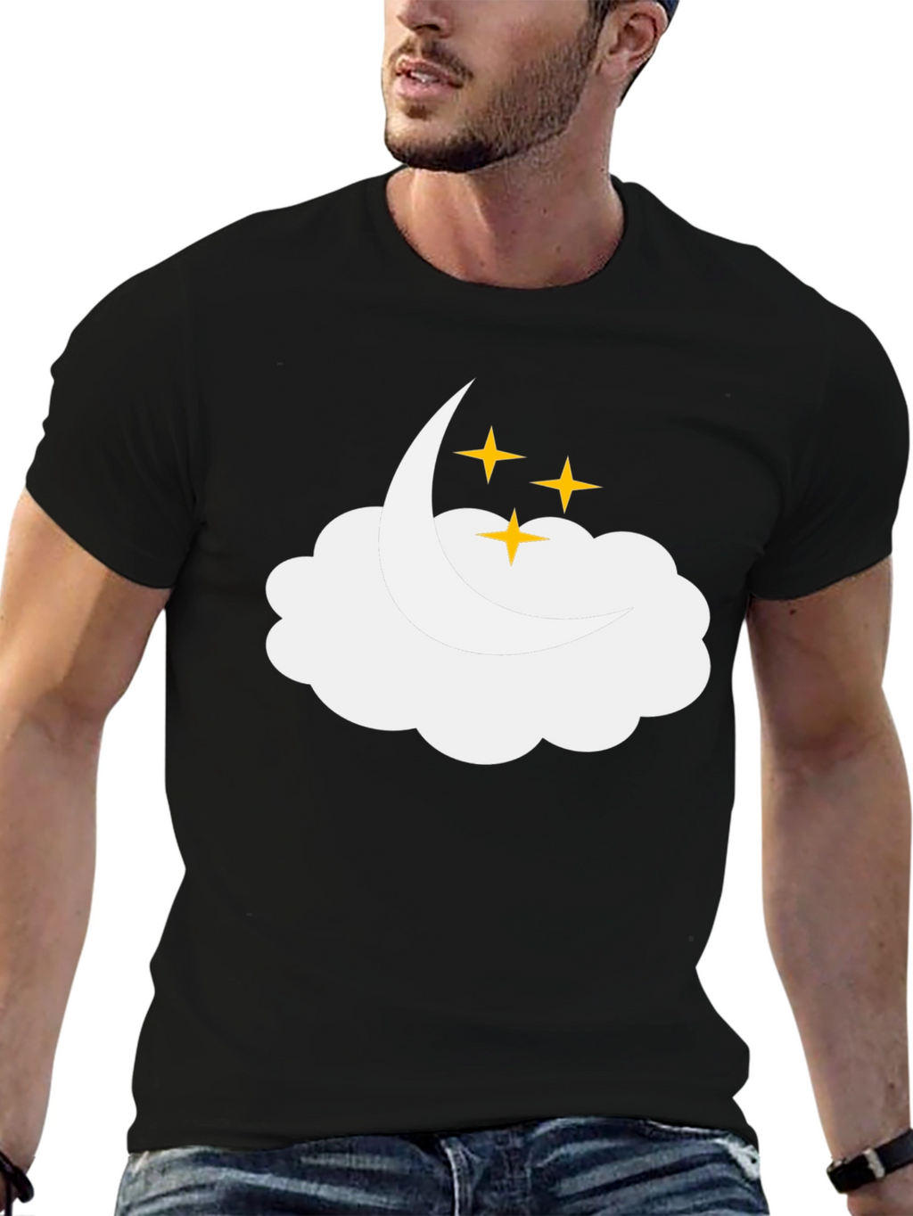 Dreamy Cloud & Stars Black T-Shirt