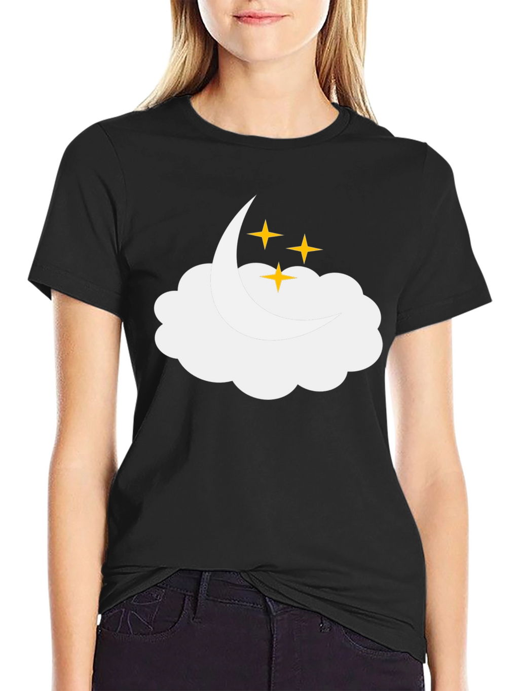 Dreamy Cloud & Stars Black T-Shirt