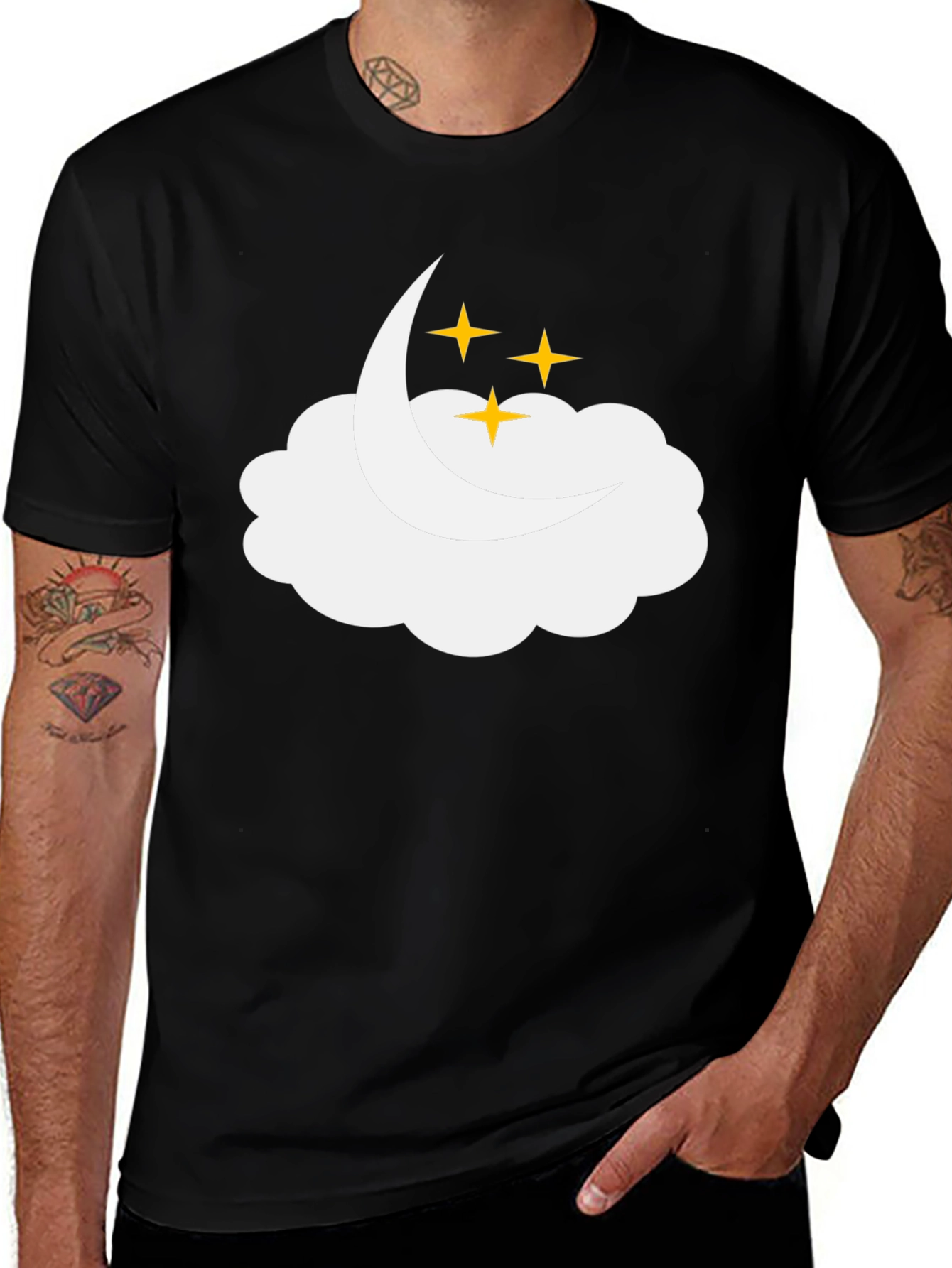 Dreamy Cloud & Stars Black T-Shirt