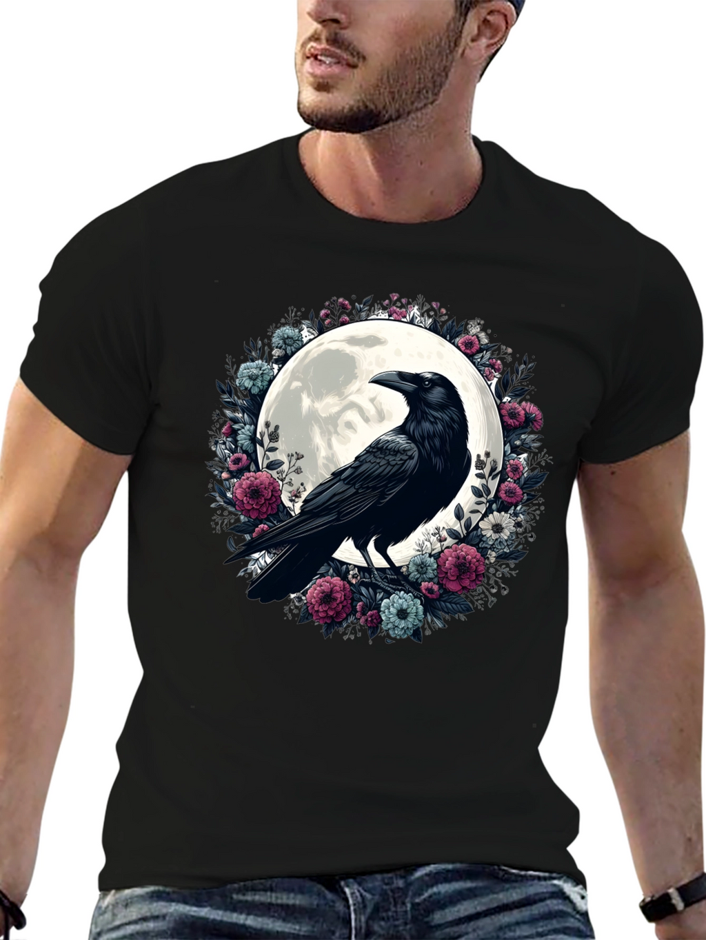 Raven Moon Floral Graphic T-Shirt