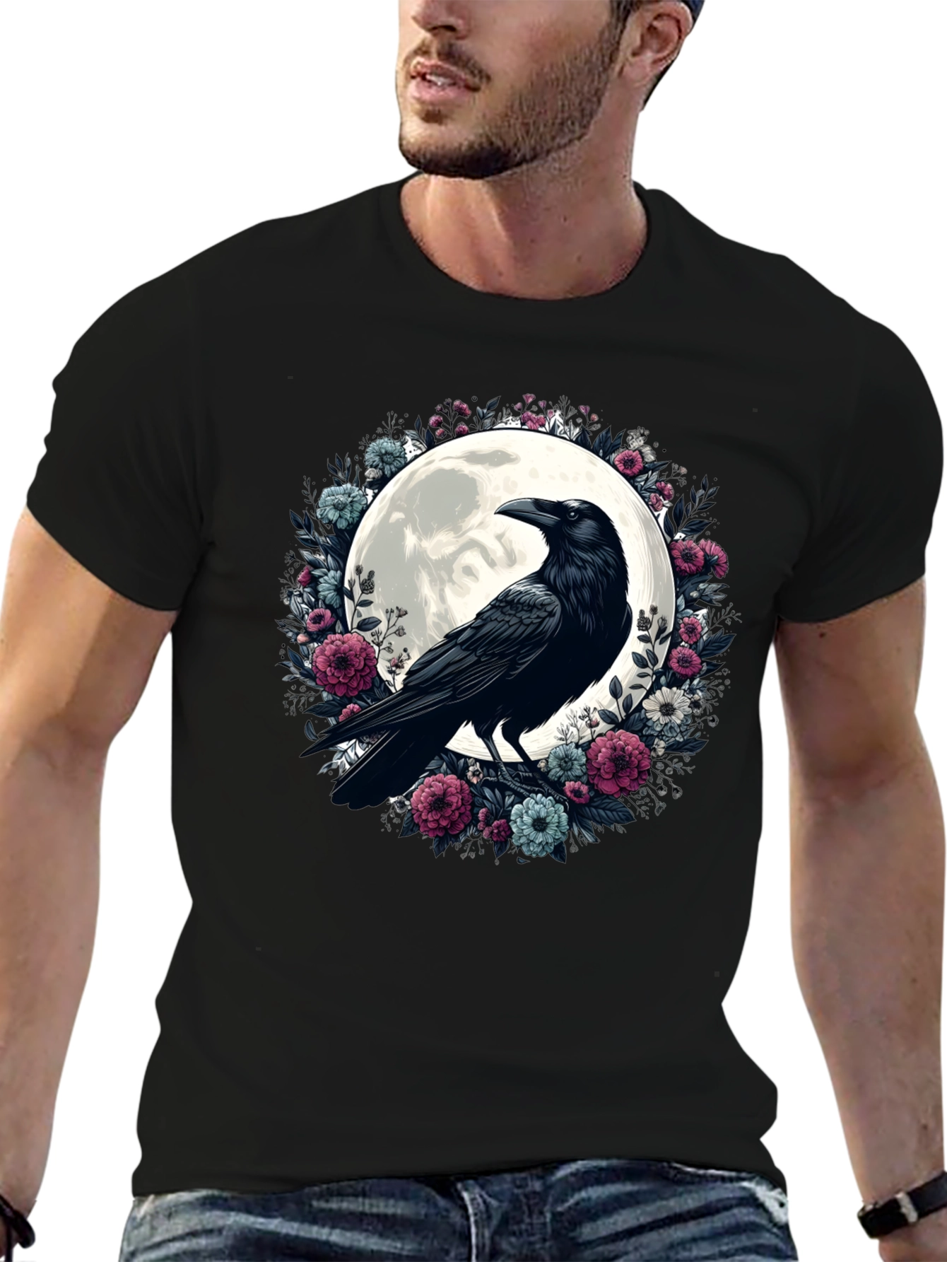 Raven Moon Floral Graphic T-Shirt