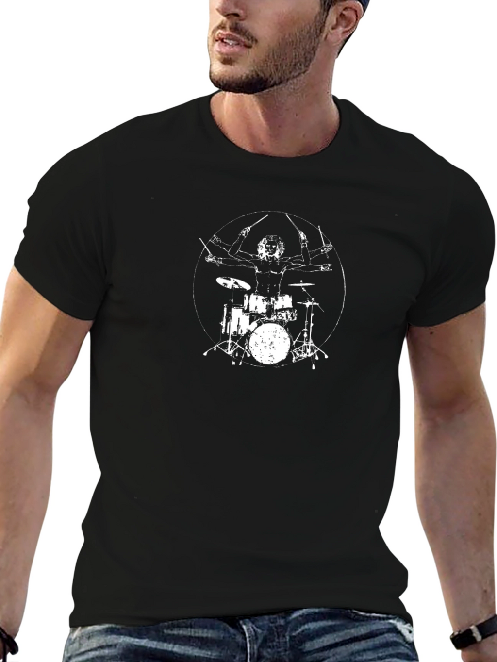 Drummer Graphic Black T-Shirt - Rock Music Tee