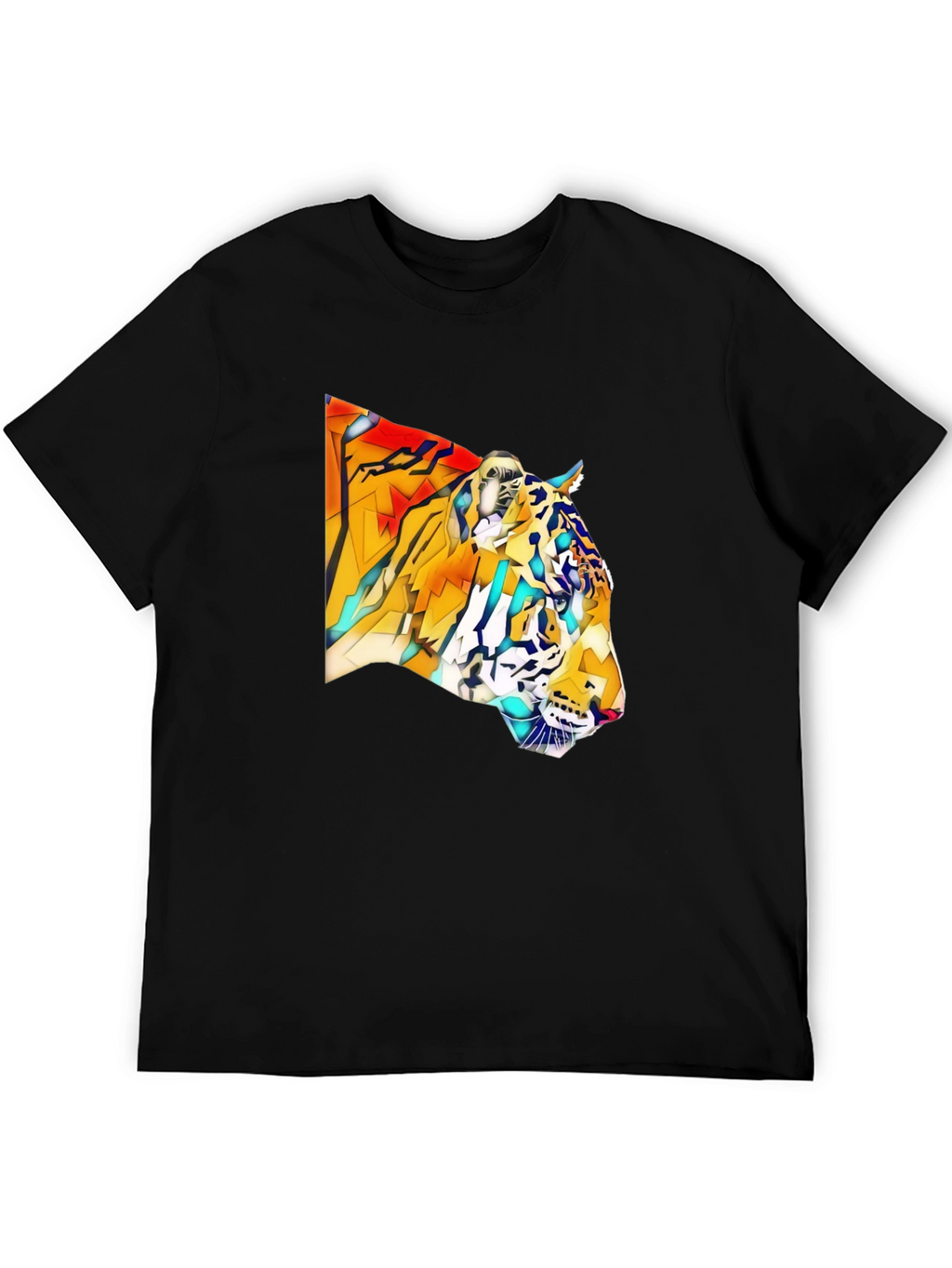 Geometric Tiger Graphic Black T-Shirt