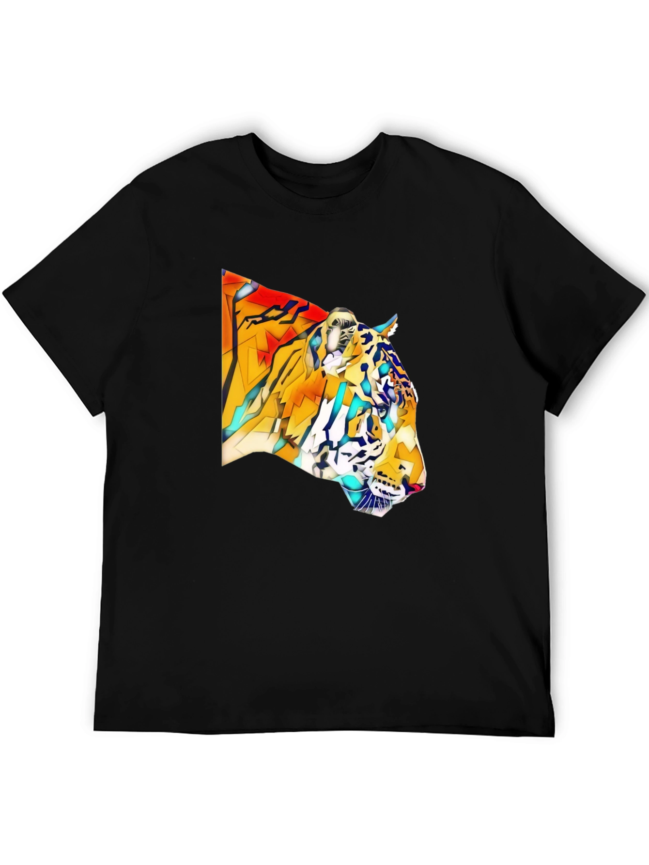 Geometric Tiger Graphic Black T-Shirt