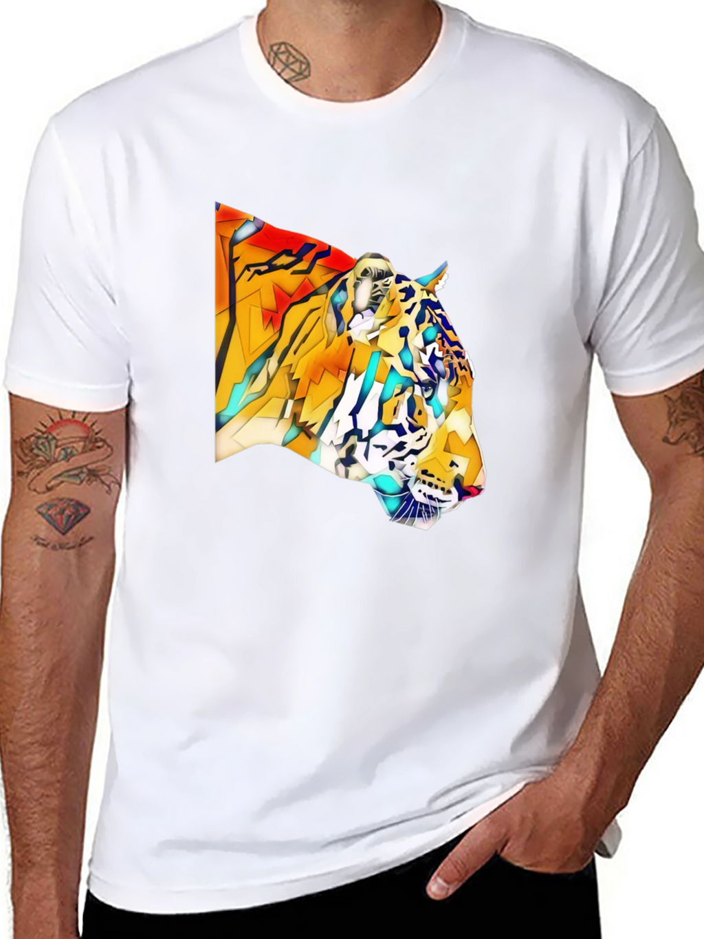 Geometric Tiger Graphic Black T-Shirt