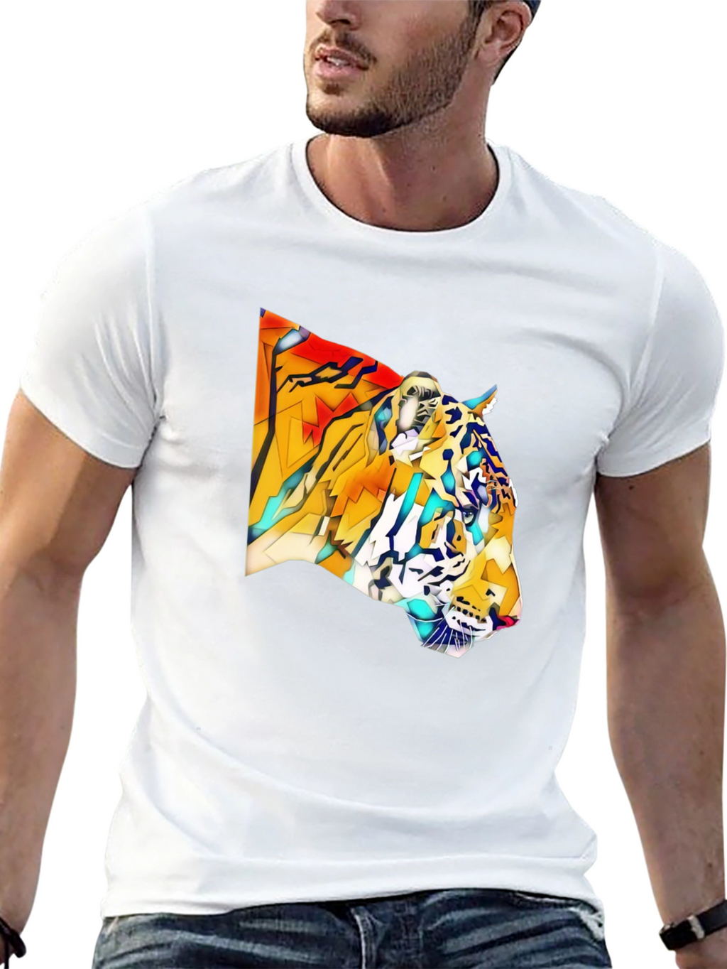 Geometric Tiger Graphic Black T-Shirt