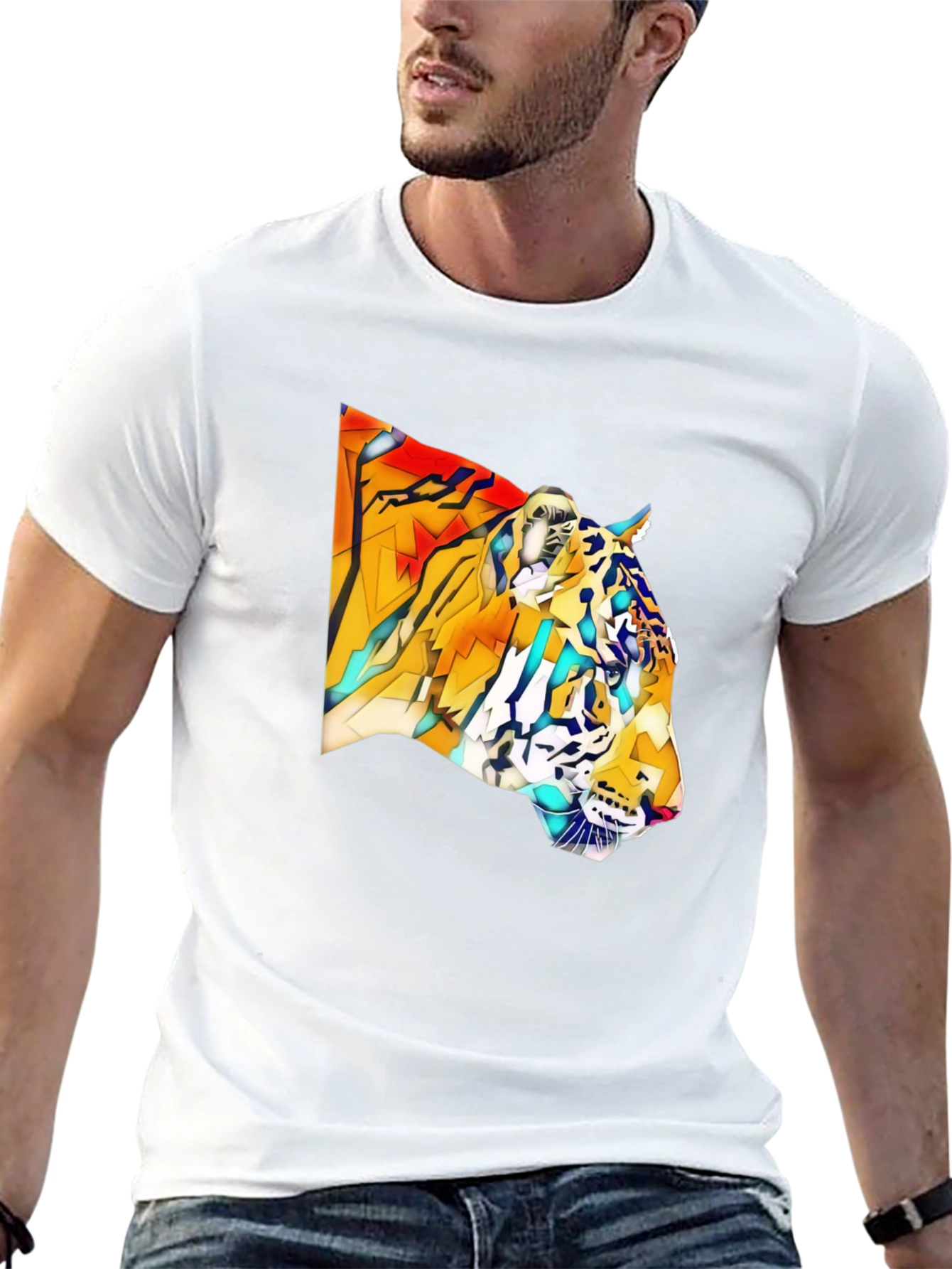 Geometric Tiger Graphic Black T-Shirt