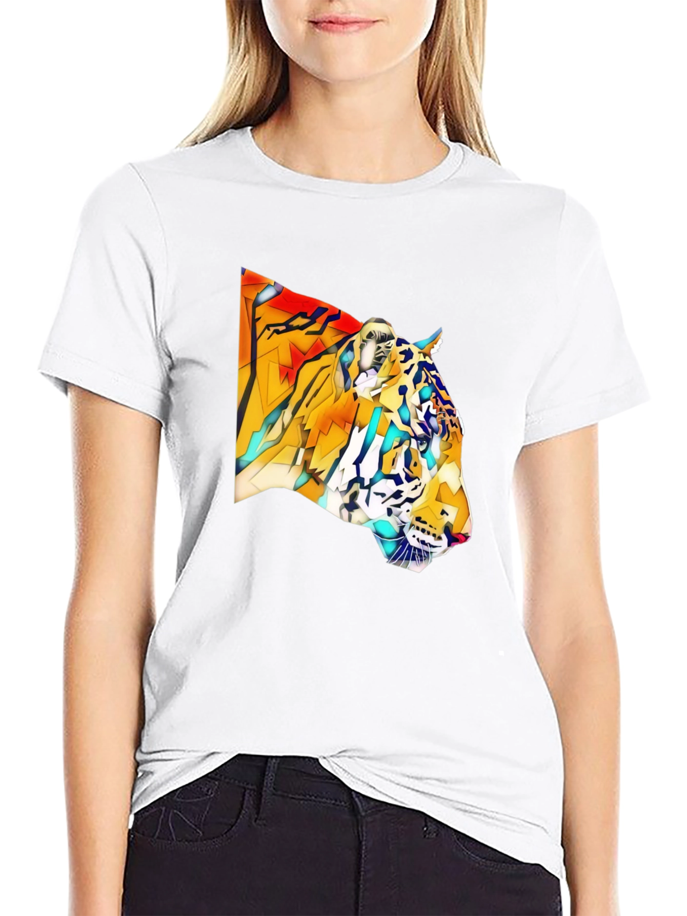 Geometric Tiger Graphic Black T-Shirt