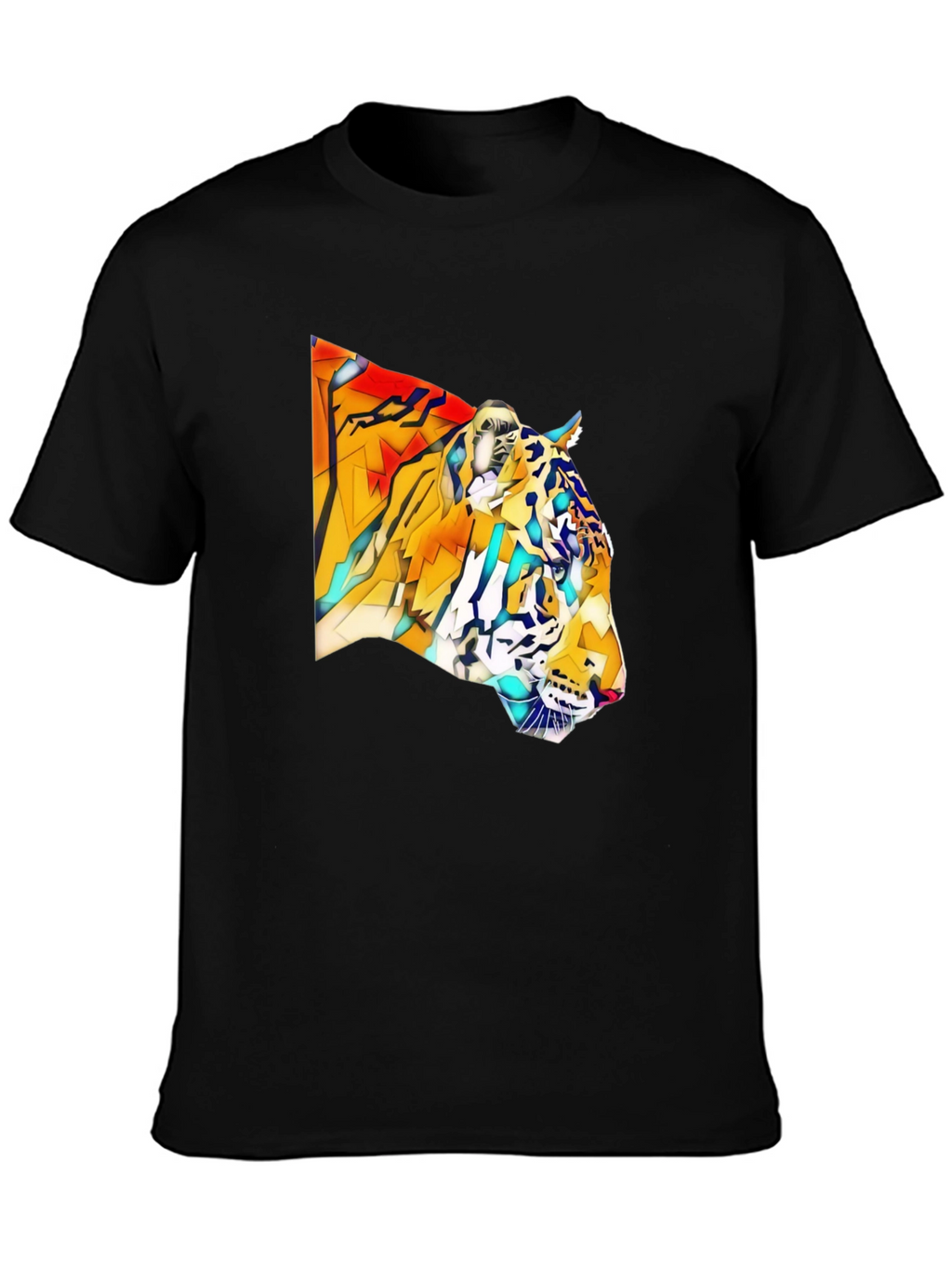 Geometric Tiger Graphic Black T-Shirt