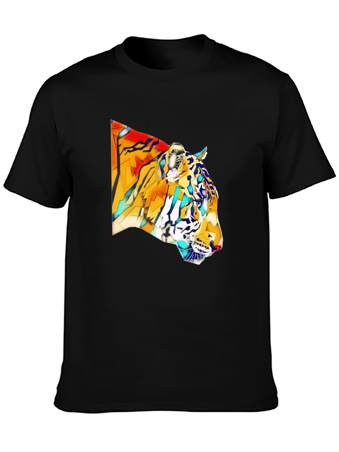 Geometric Tiger Graphic Black T-Shirt