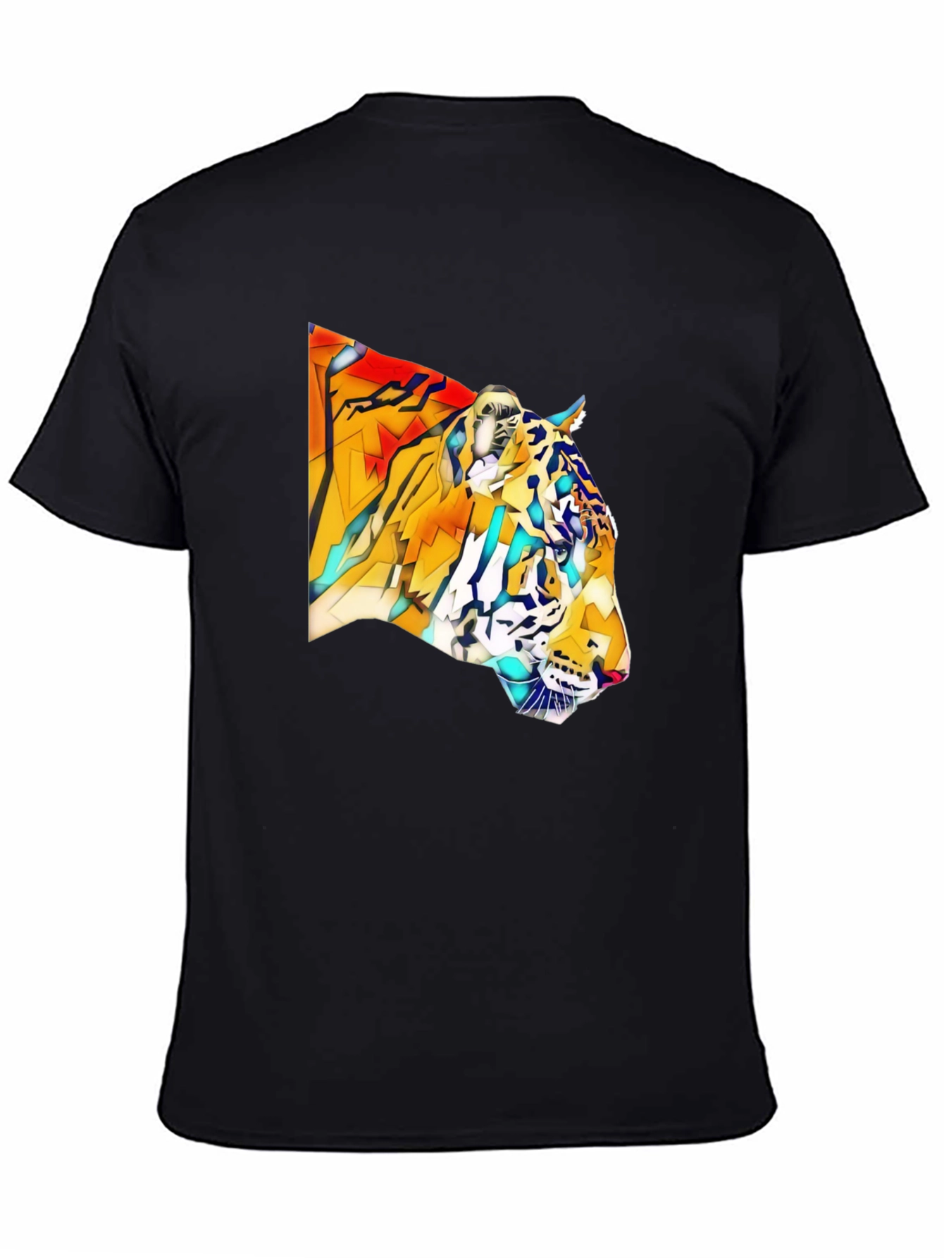 Geometric Tiger Graphic Black T-Shirt