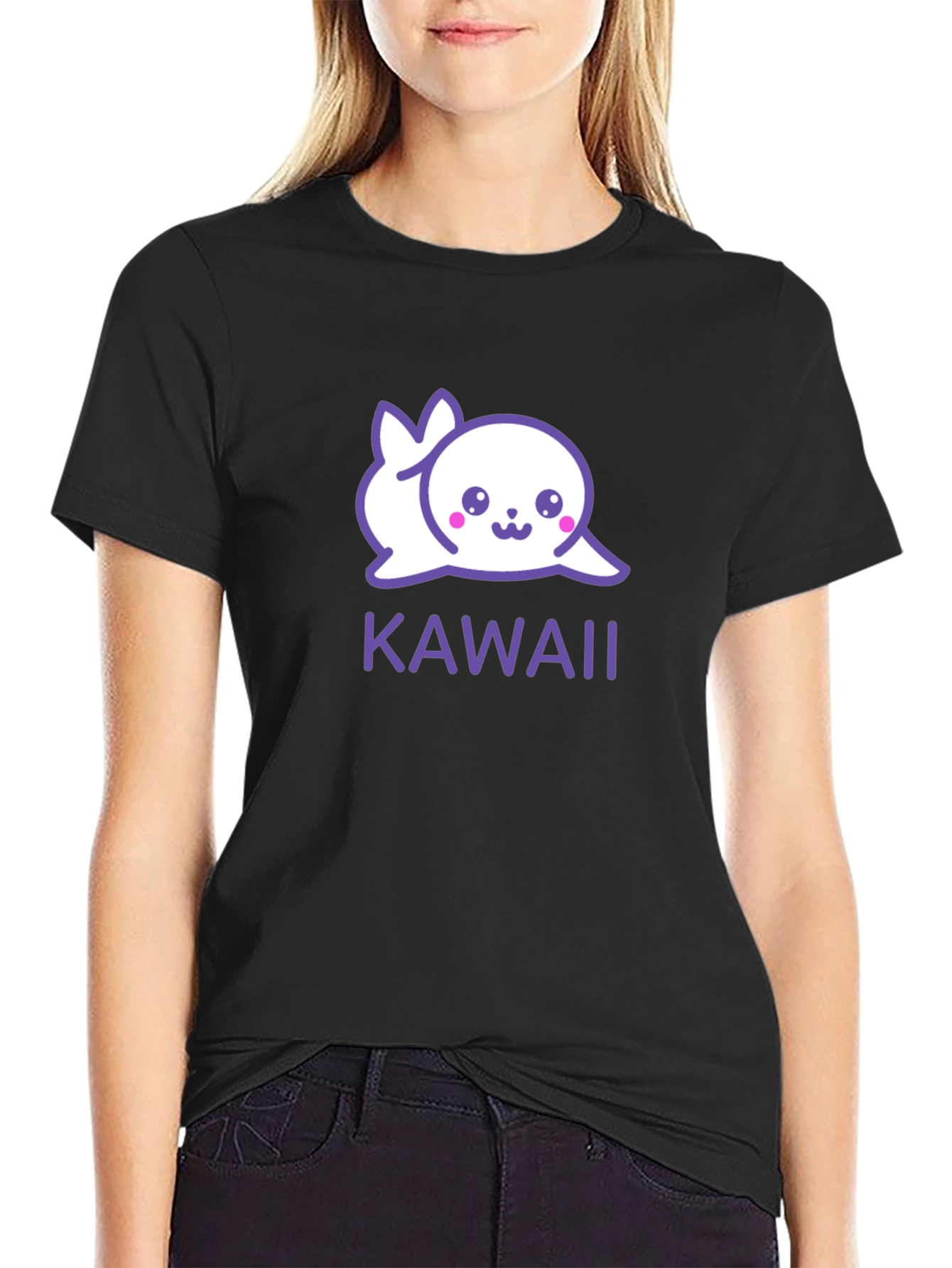 Kawaii Seal Graphic Black T-Shirt - Cute & Stylish