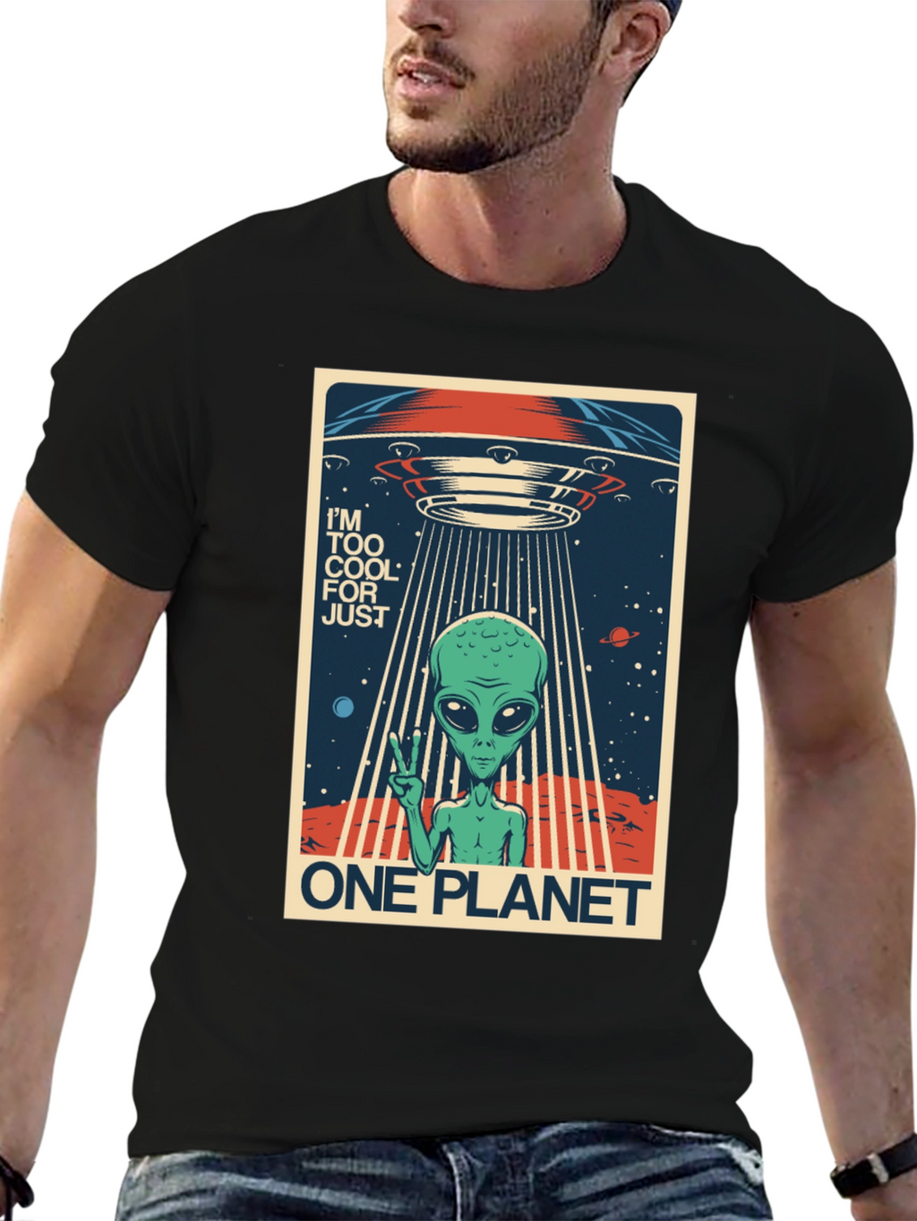 Cool Alien UFO Graphic Tee - One Planet T-Shirt