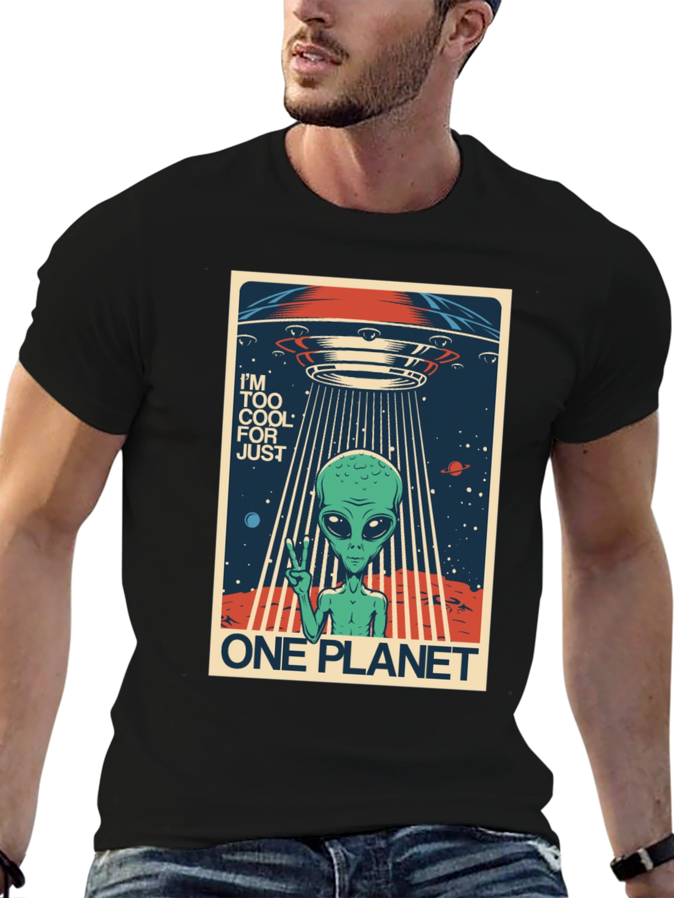 Cool Alien UFO Graphic Tee - One Planet T-Shirt