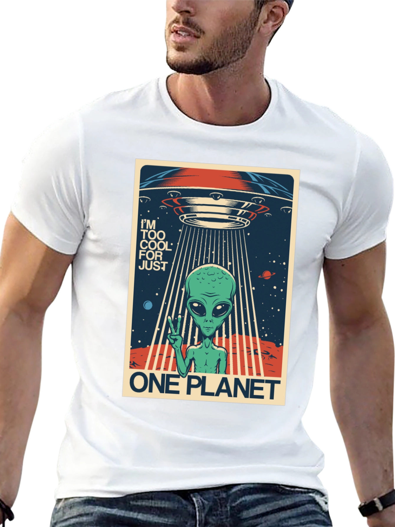 Cool Alien UFO Graphic Tee - One Planet T-Shirt