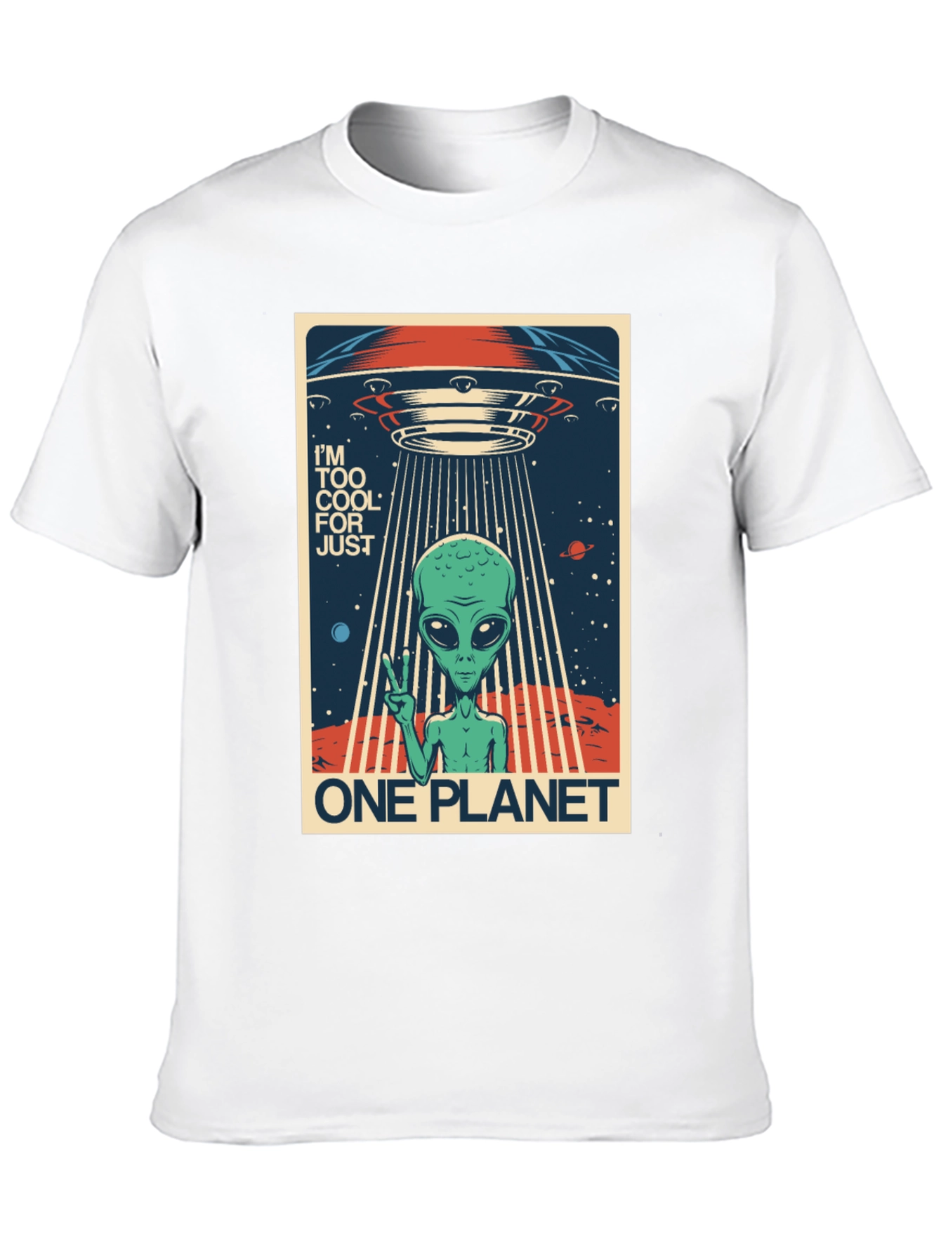 Cool Alien UFO Graphic Tee - One Planet T-Shirt