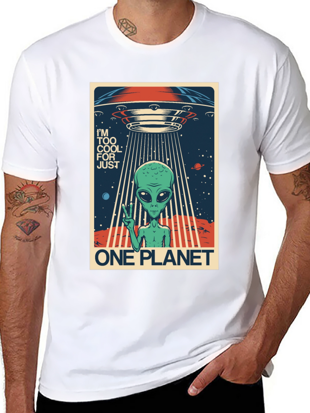 Cool Alien UFO Graphic Tee - One Planet T-Shirt