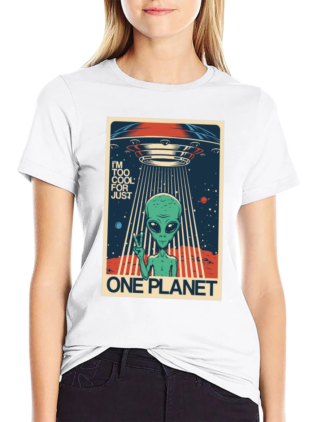 Cool Alien UFO Graphic Tee - One Planet T-Shirt