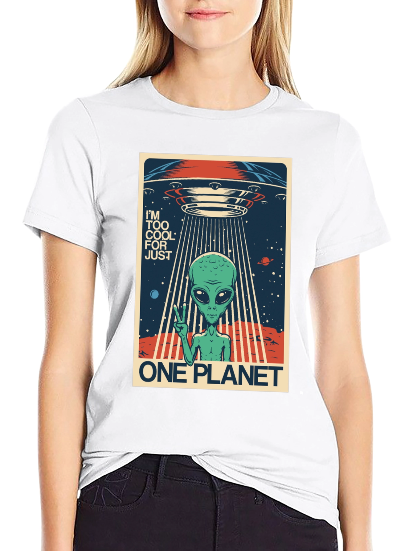Cool Alien UFO Graphic Tee - One Planet T-Shirt