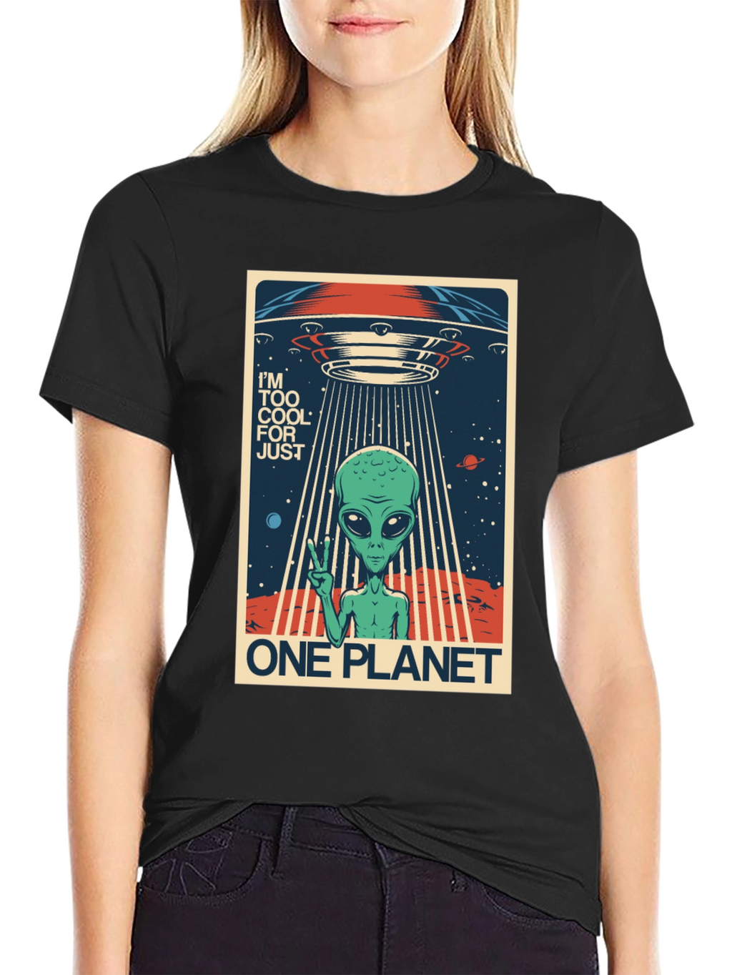 Cool Alien UFO Graphic Tee - One Planet T-Shirt