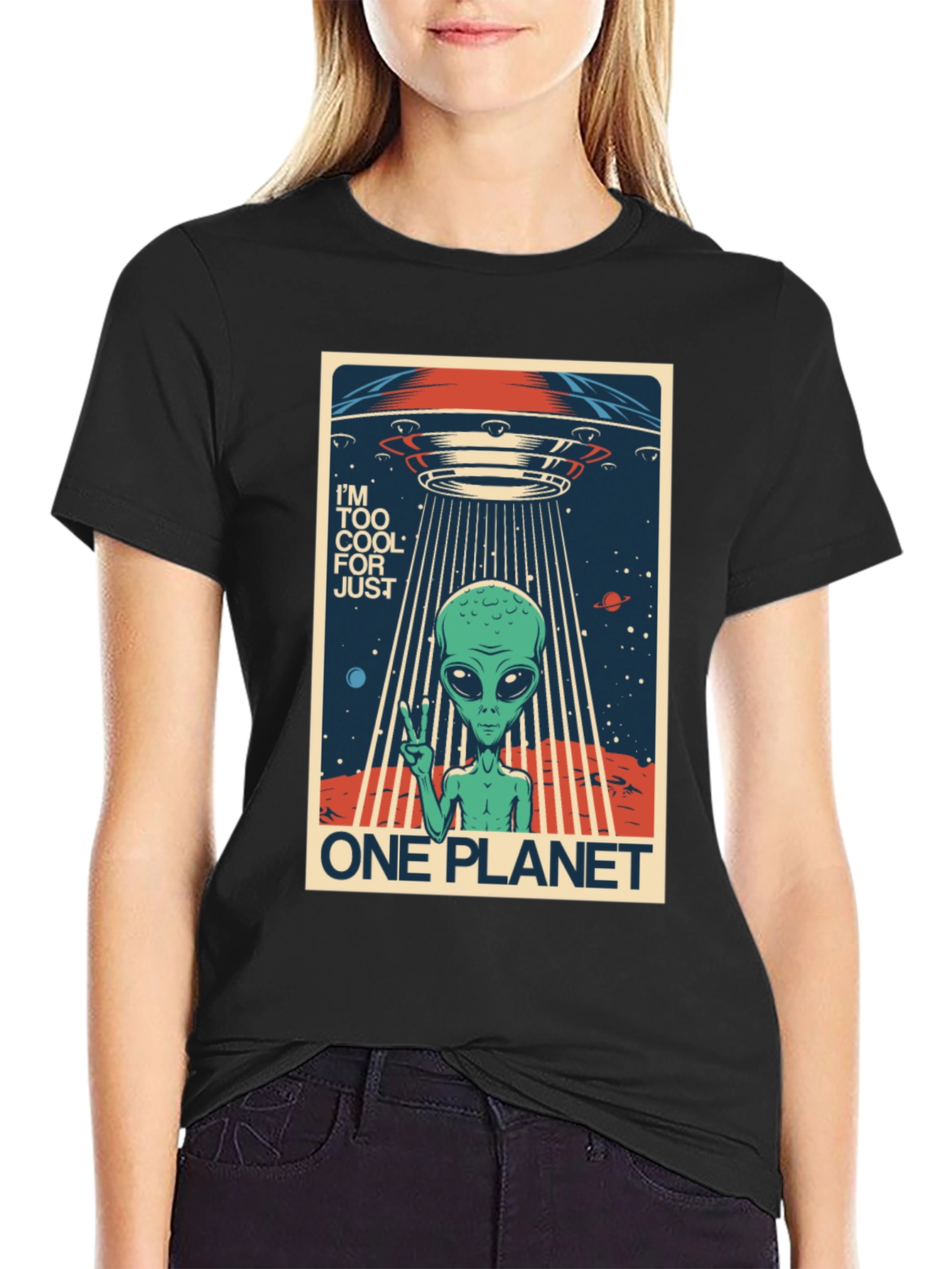 Cool Alien UFO Graphic Tee - One Planet T-Shirt
