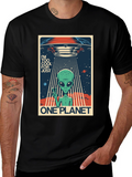 Cool Alien UFO Graphic Tee - One Planet T-Shirt