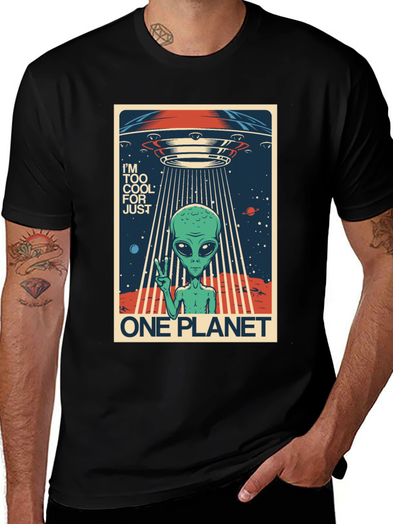 Cool Alien UFO Graphic Tee - One Planet T-Shirt