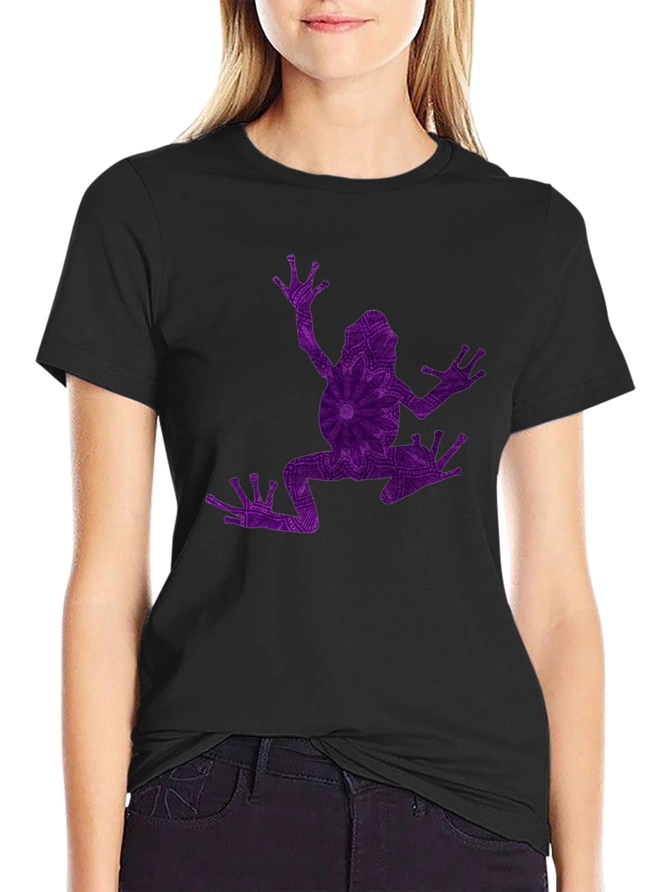 Frog Mandala Graphic Tee - Black Cotton Blend Shirt