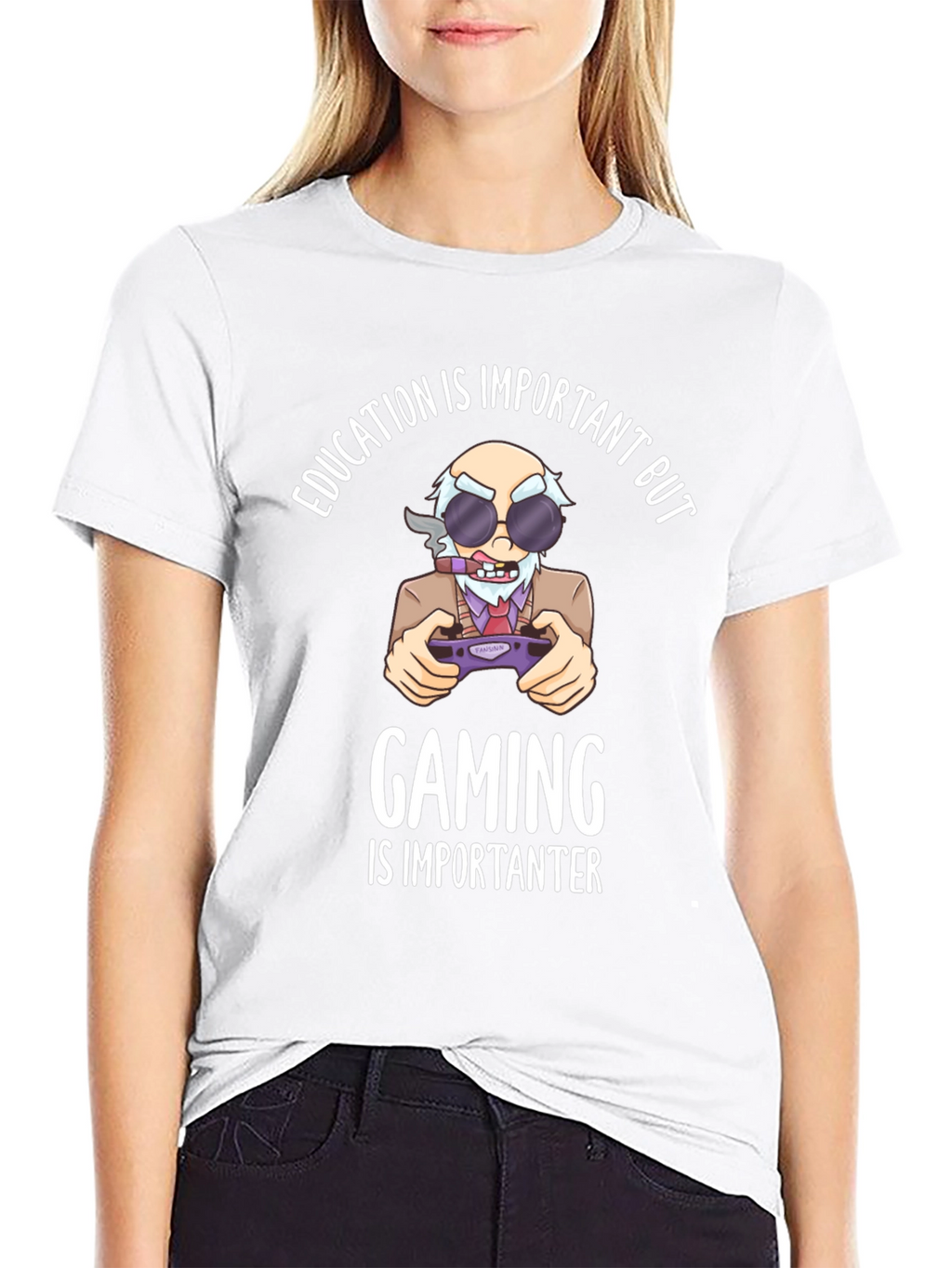 Education Vs Gaming Graphic T-Shirt
