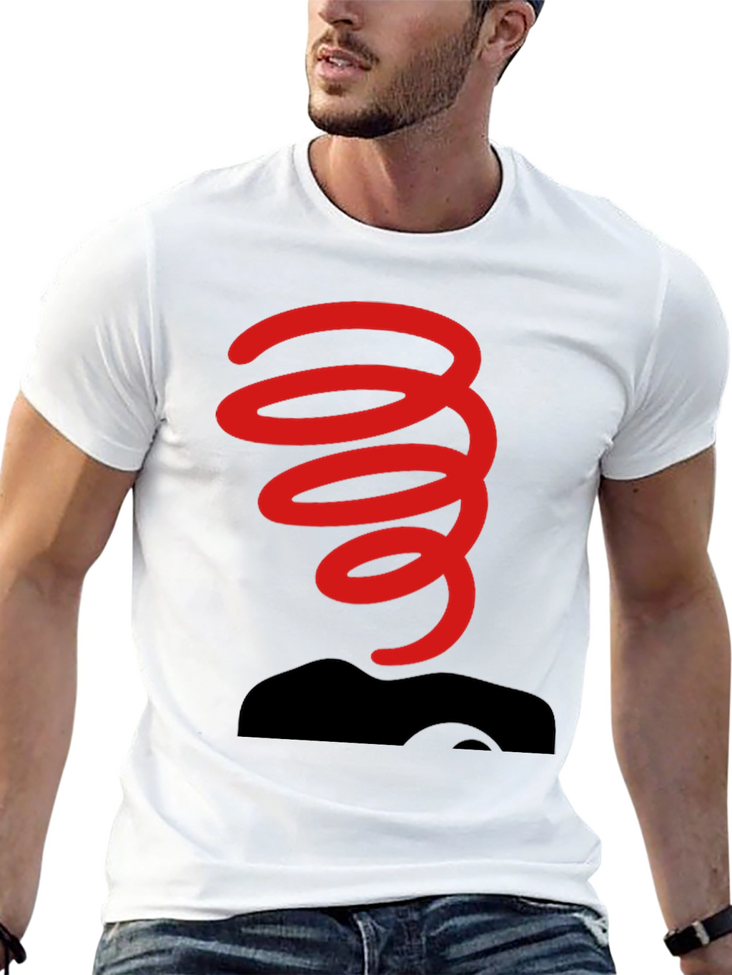 Black T-Shirt with Red Spring Graphic