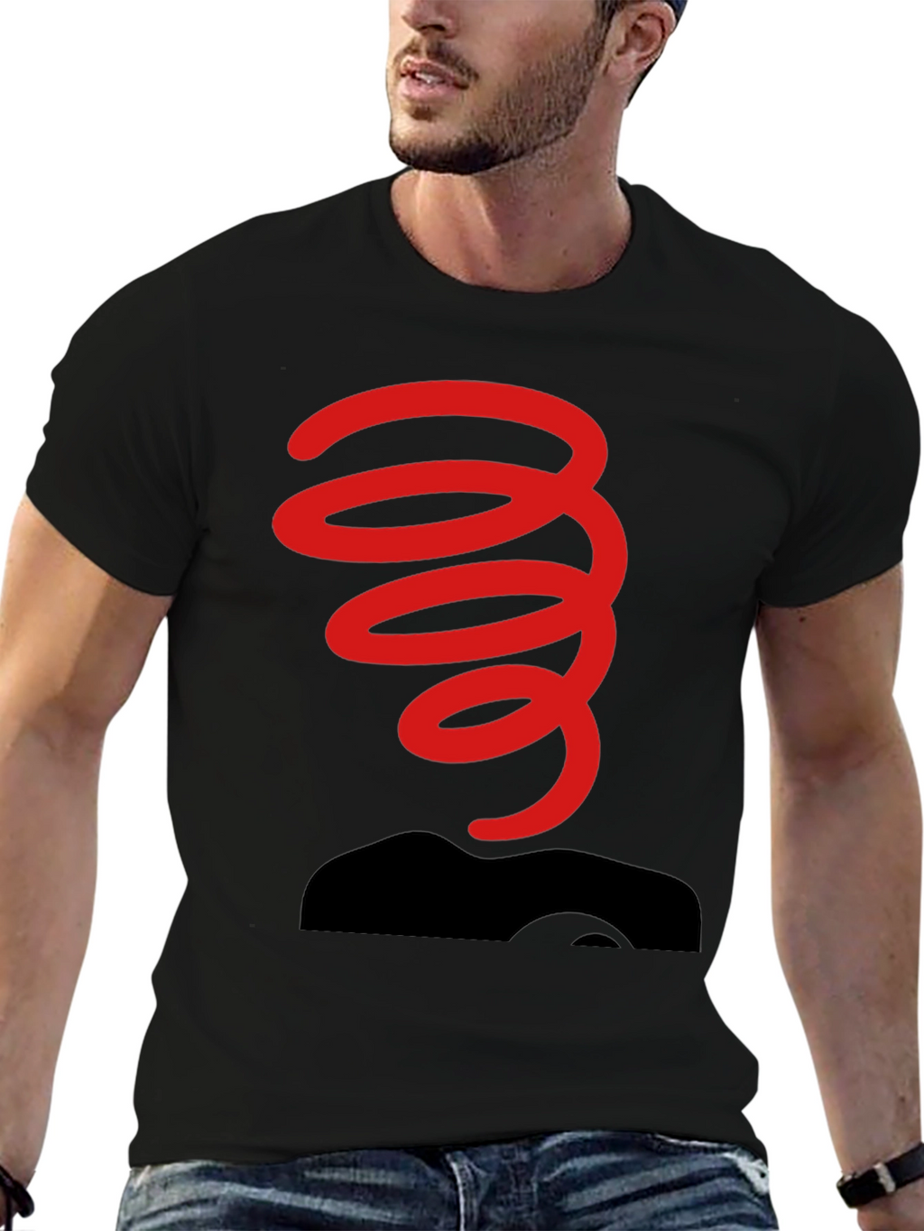 Black T-Shirt with Red Spring Graphic
