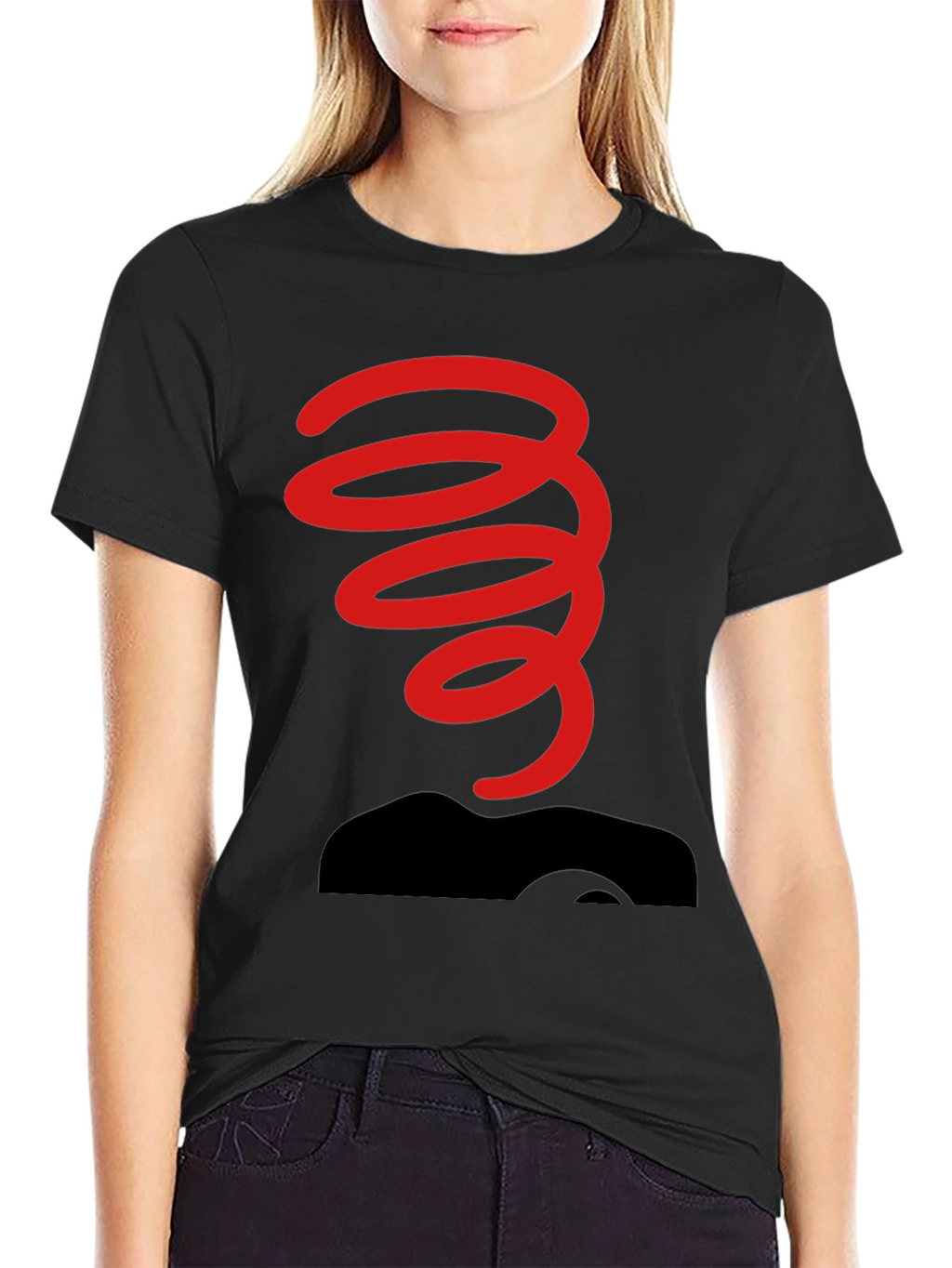 Black T-Shirt with Red Spring Graphic