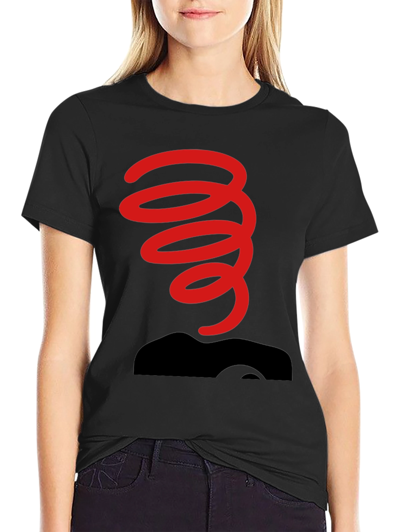 Black T-Shirt with Red Spring Graphic