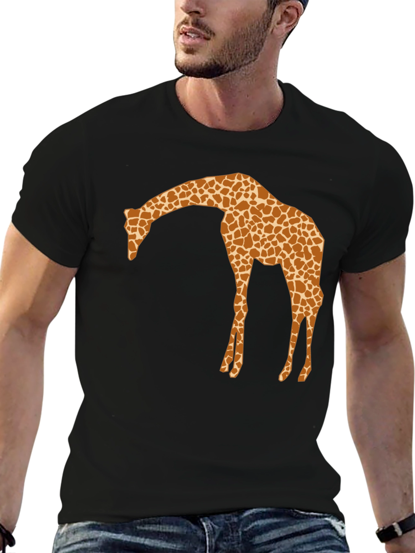 Giraffe Silhouette Mens Black Graphic T-Shirt