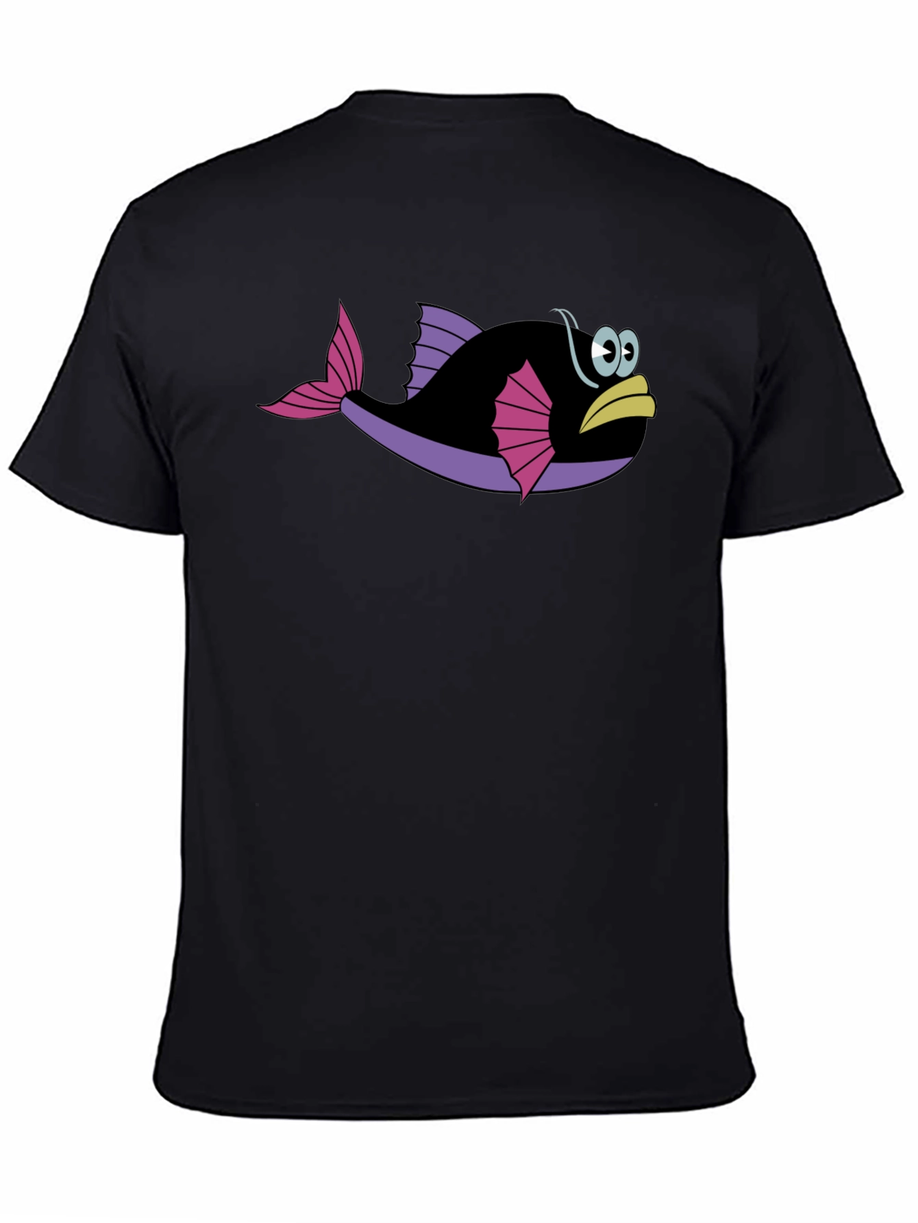 Funny Fish Graphic Tee - Black Cotton T-Shirt