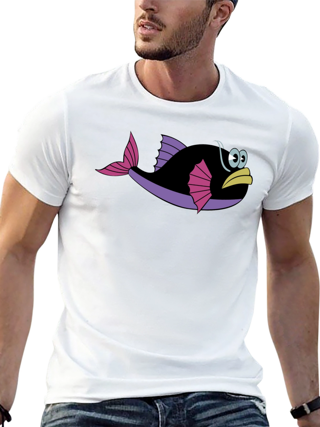 Funny Fish Graphic Tee - Black Cotton T-Shirt