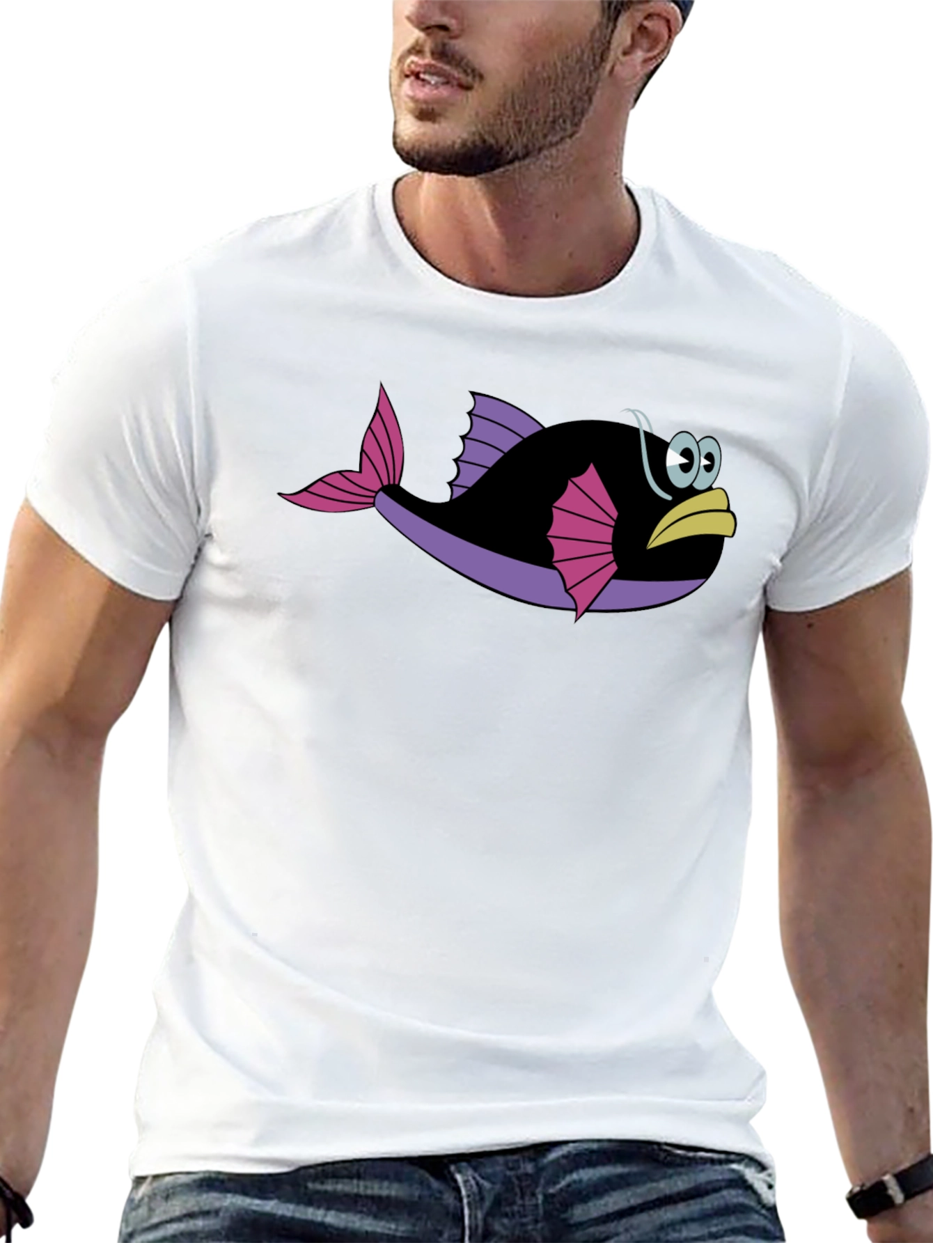 Funny Fish Graphic Tee - Black Cotton T-Shirt