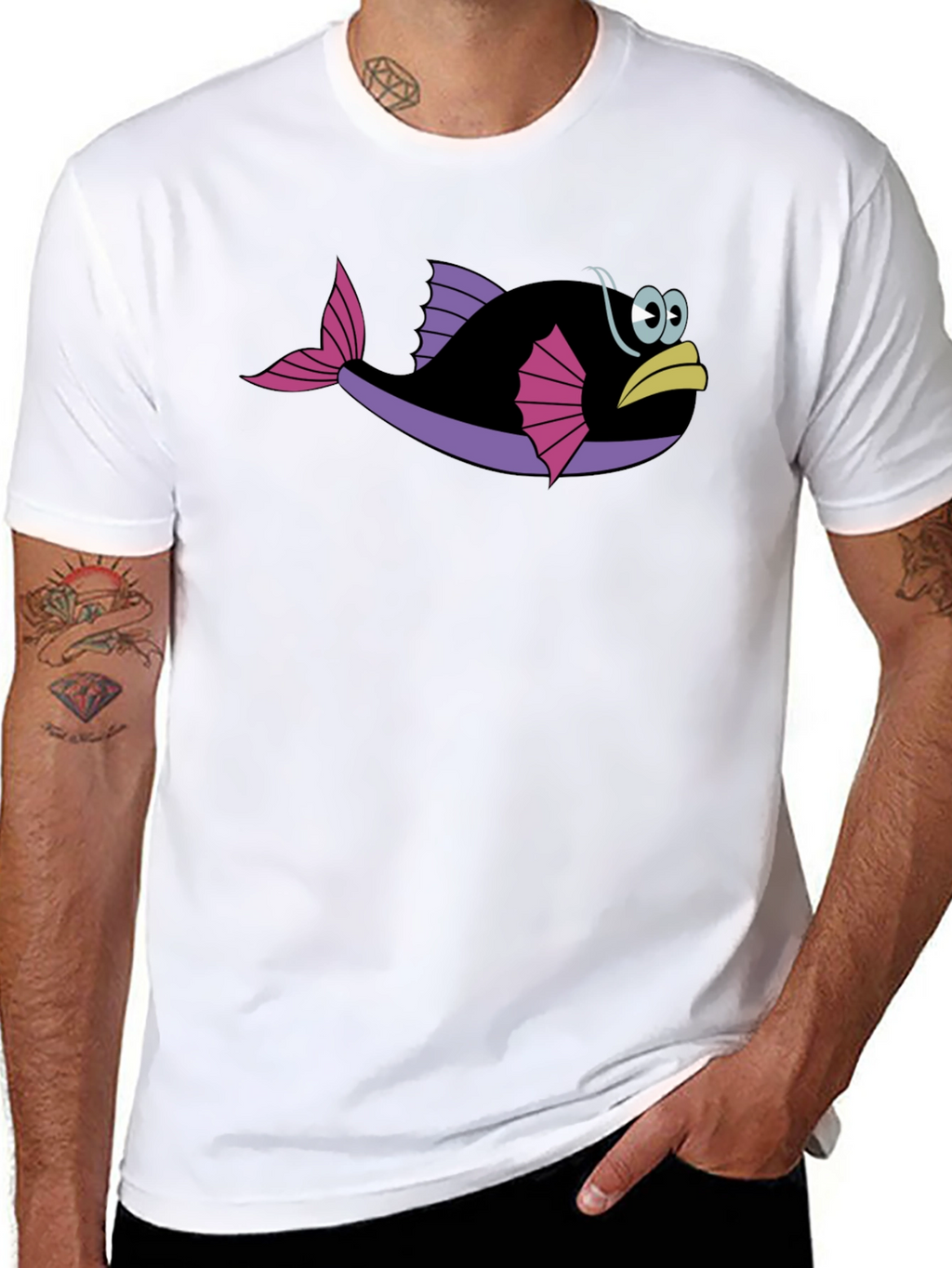 Funny Fish Graphic Tee - Black Cotton T-Shirt