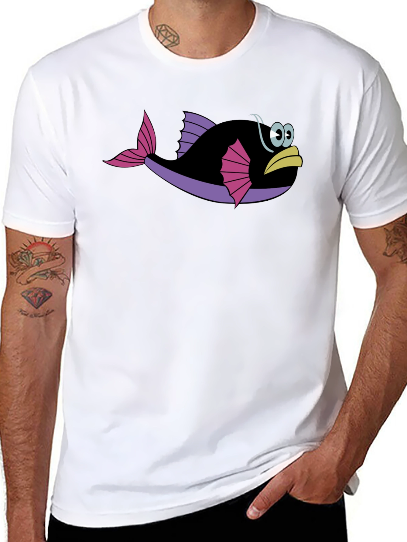 Funny Fish Graphic Tee - Black Cotton T-Shirt