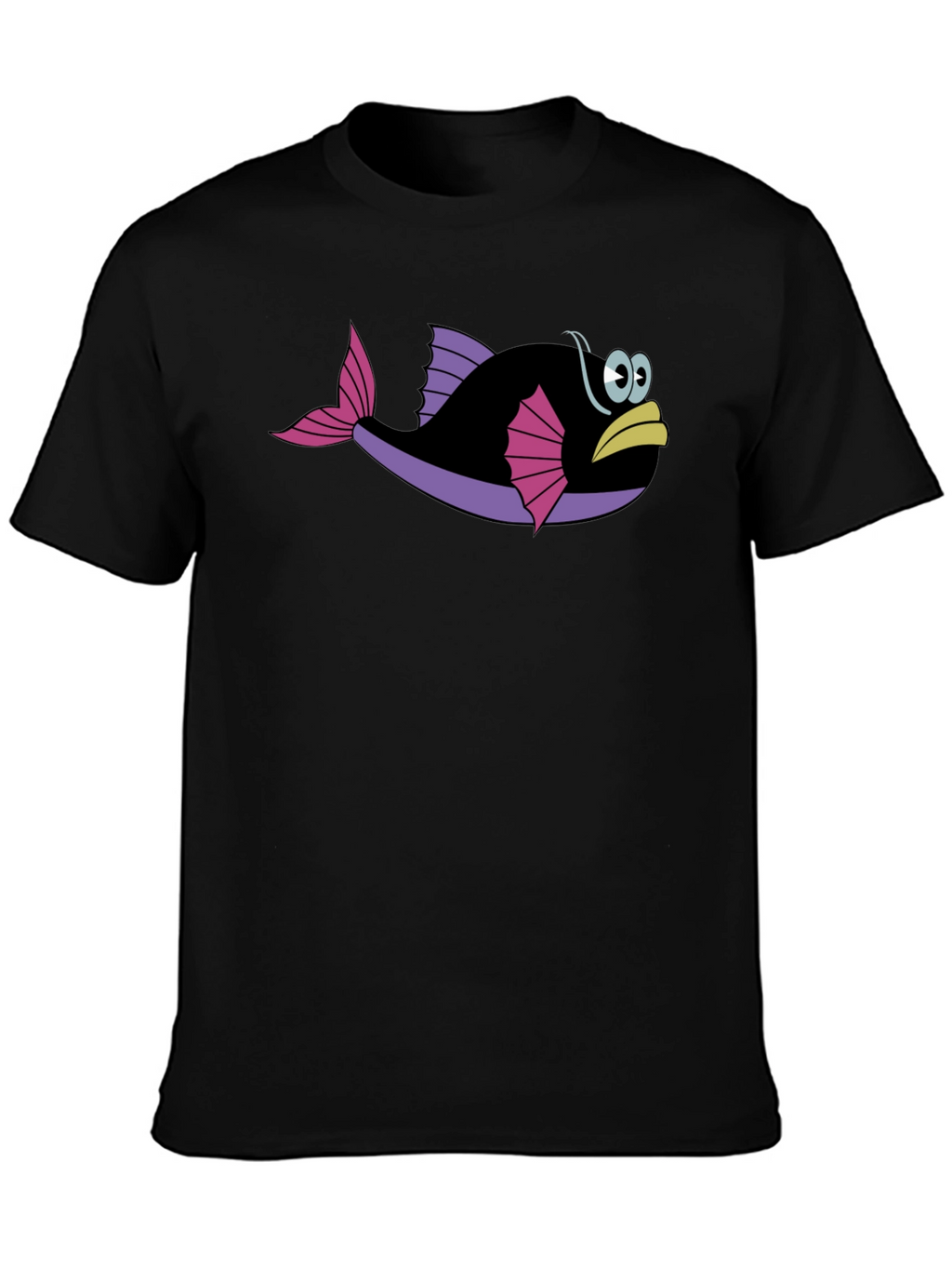 Funny Fish Graphic Tee - Black Cotton T-Shirt