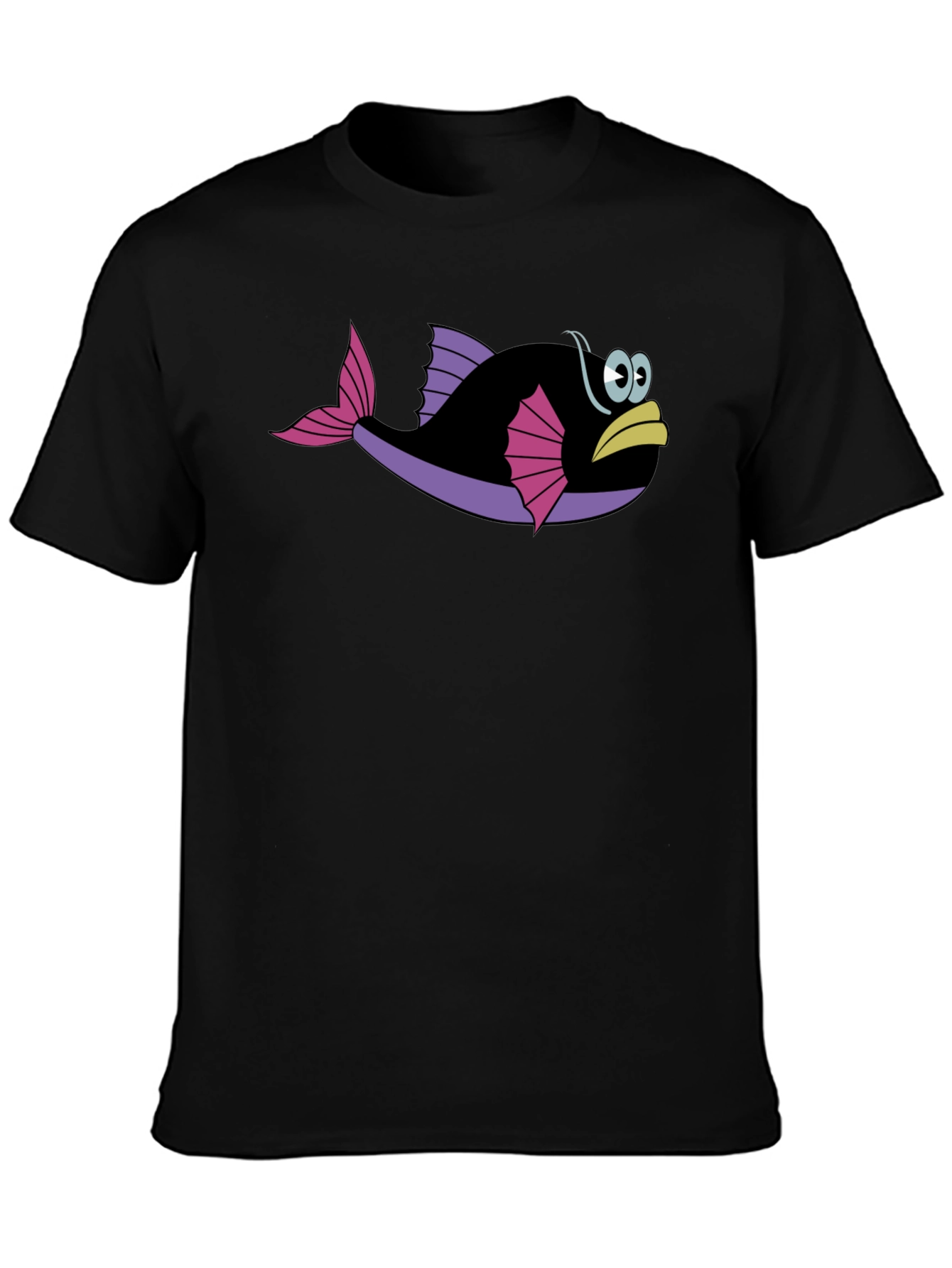 Funny Fish Graphic Tee - Black Cotton T-Shirt