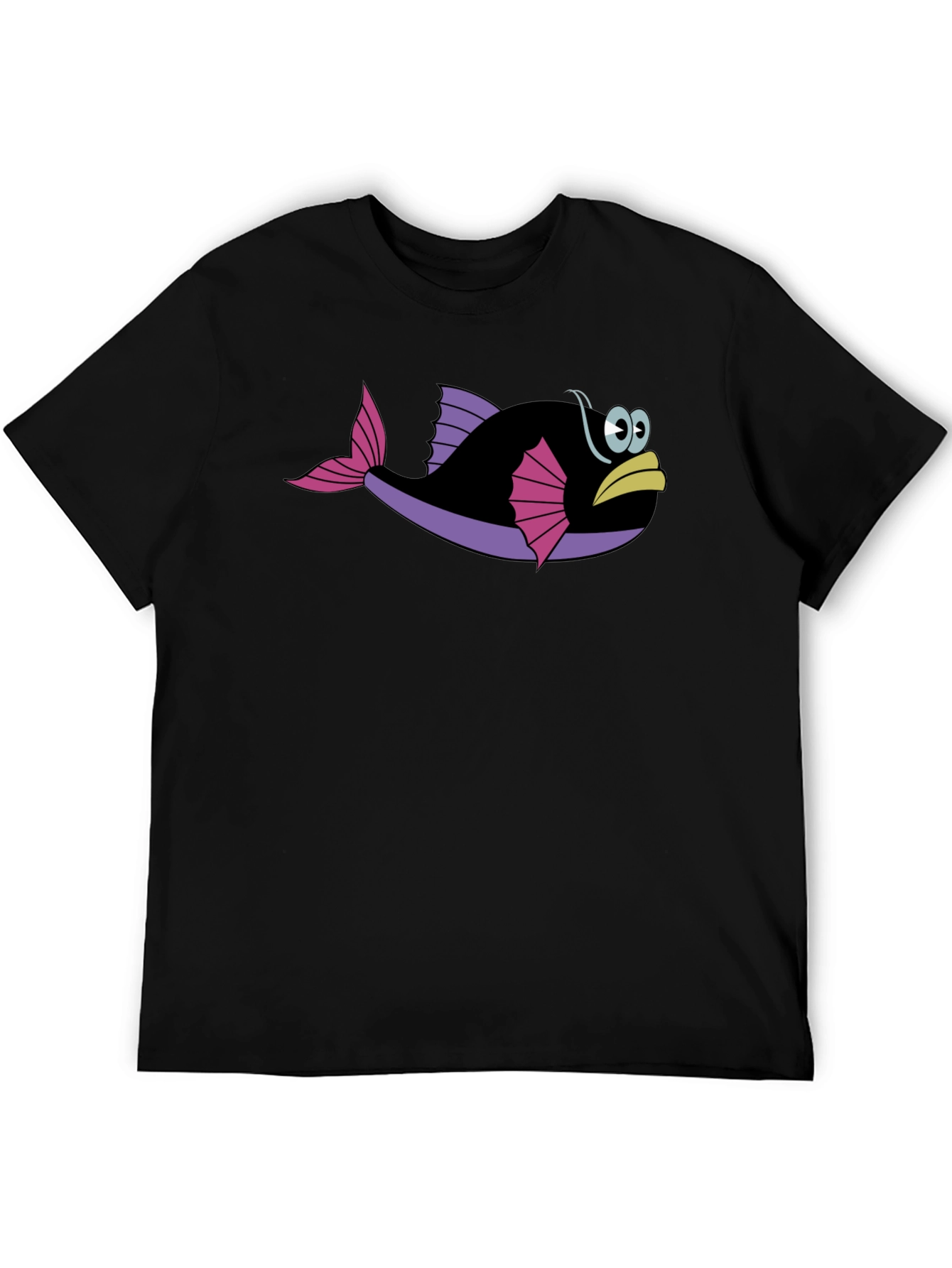 Funny Fish Graphic Tee - Black Cotton T-Shirt