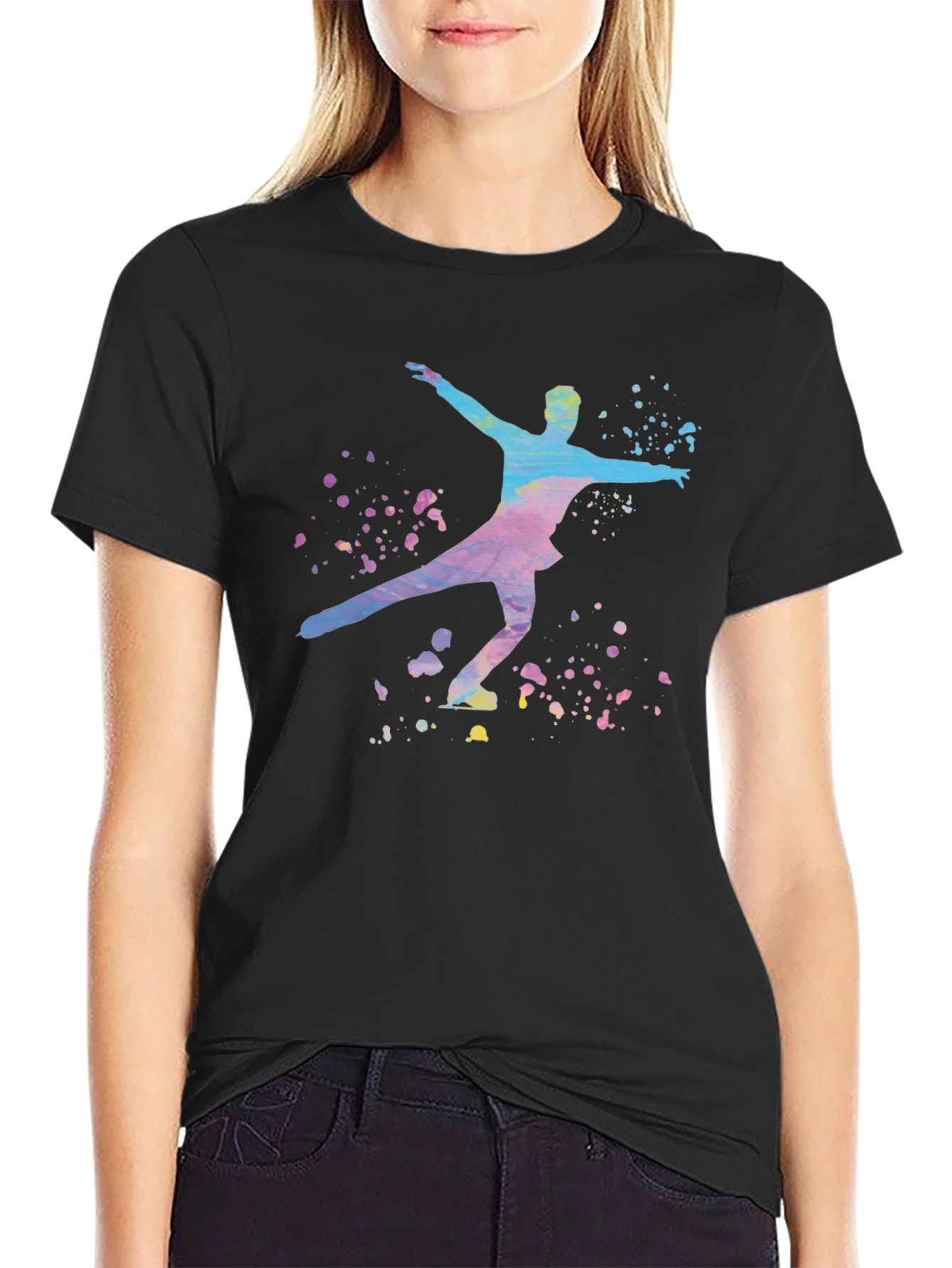 Figure Skater Graphic Tee - Artistic Watercolor Design