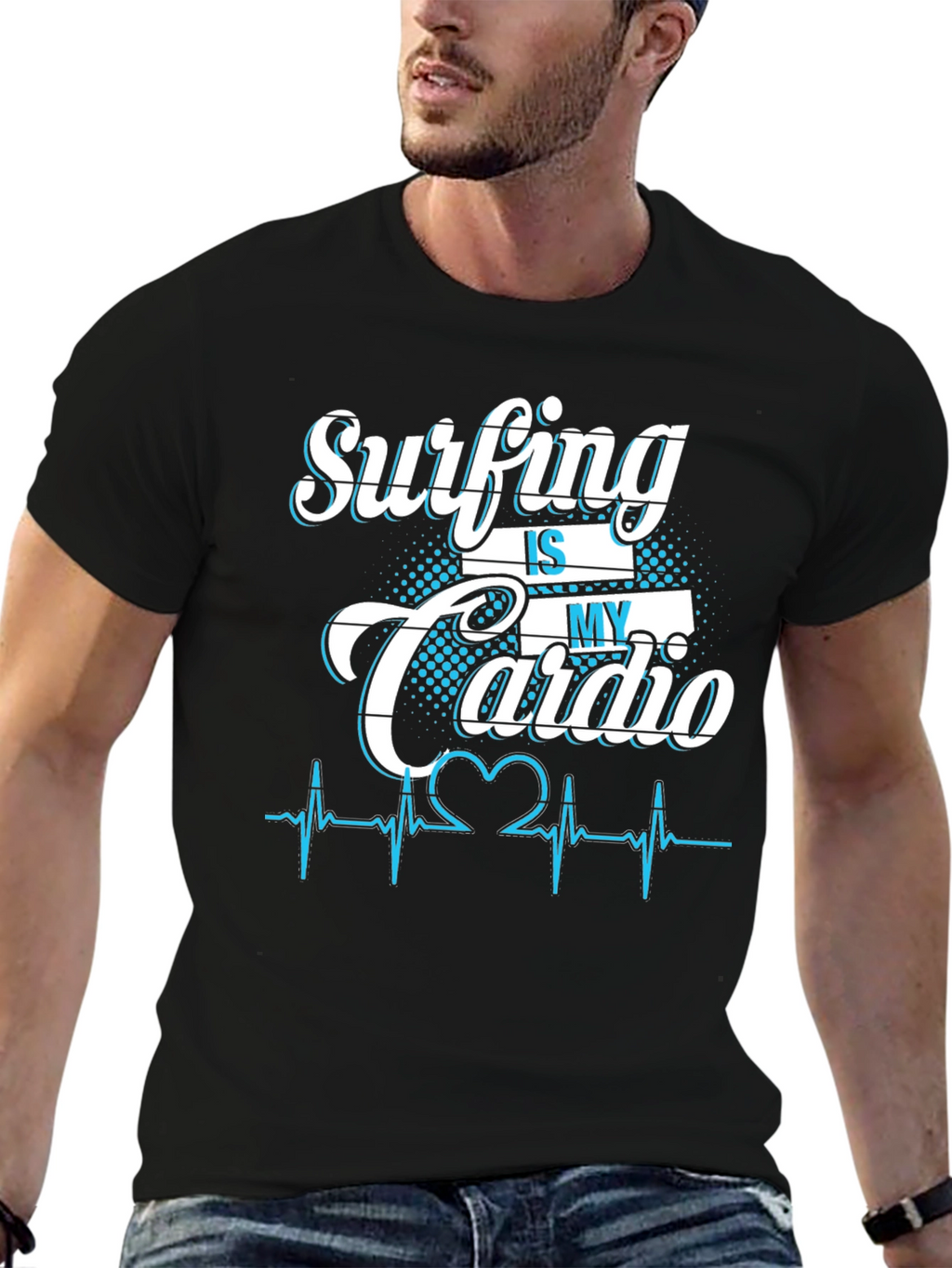 Surfing Is My Cardio Graphic Tee - Black