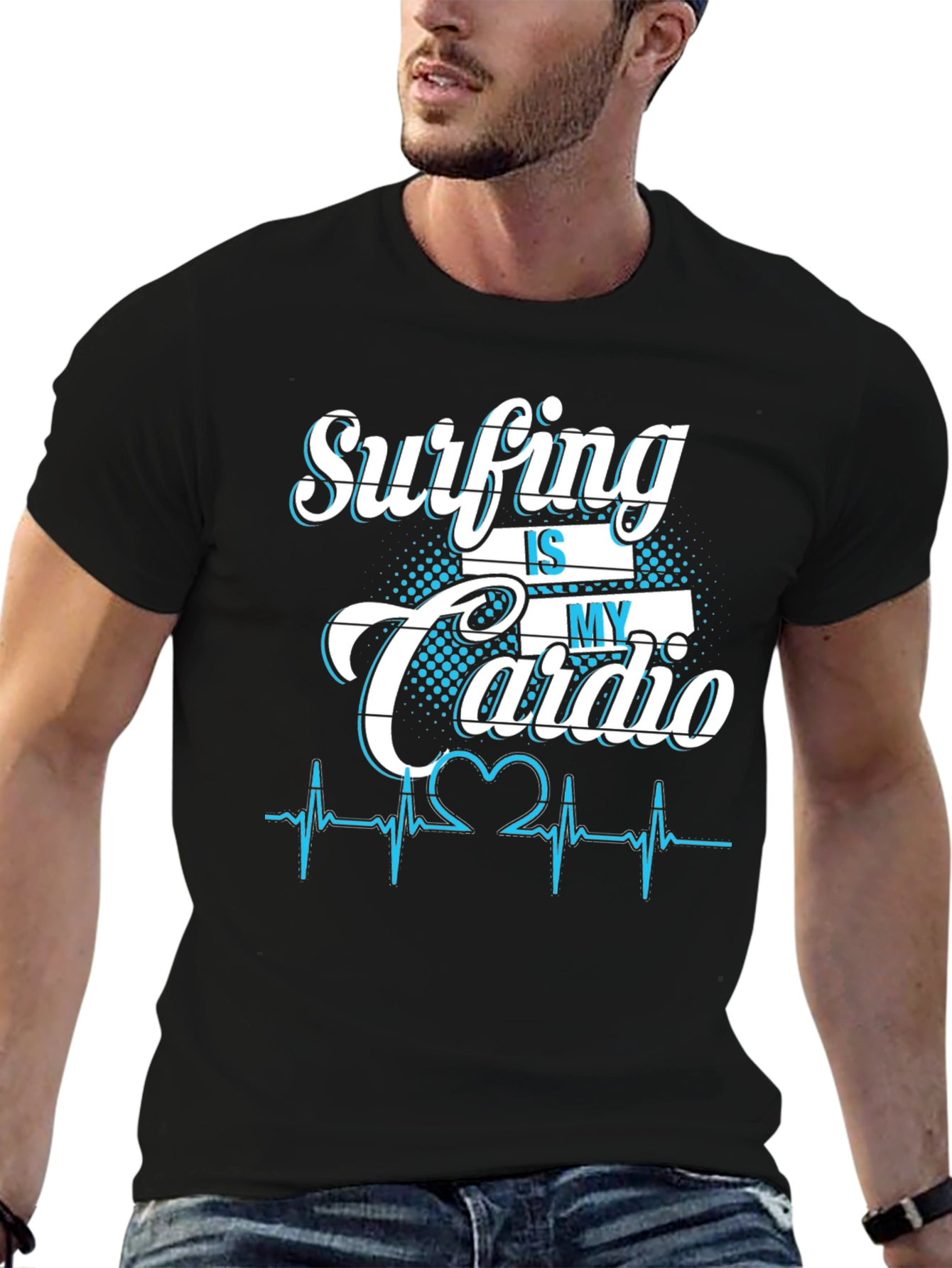 Surfing Is My Cardio Graphic Tee - Black