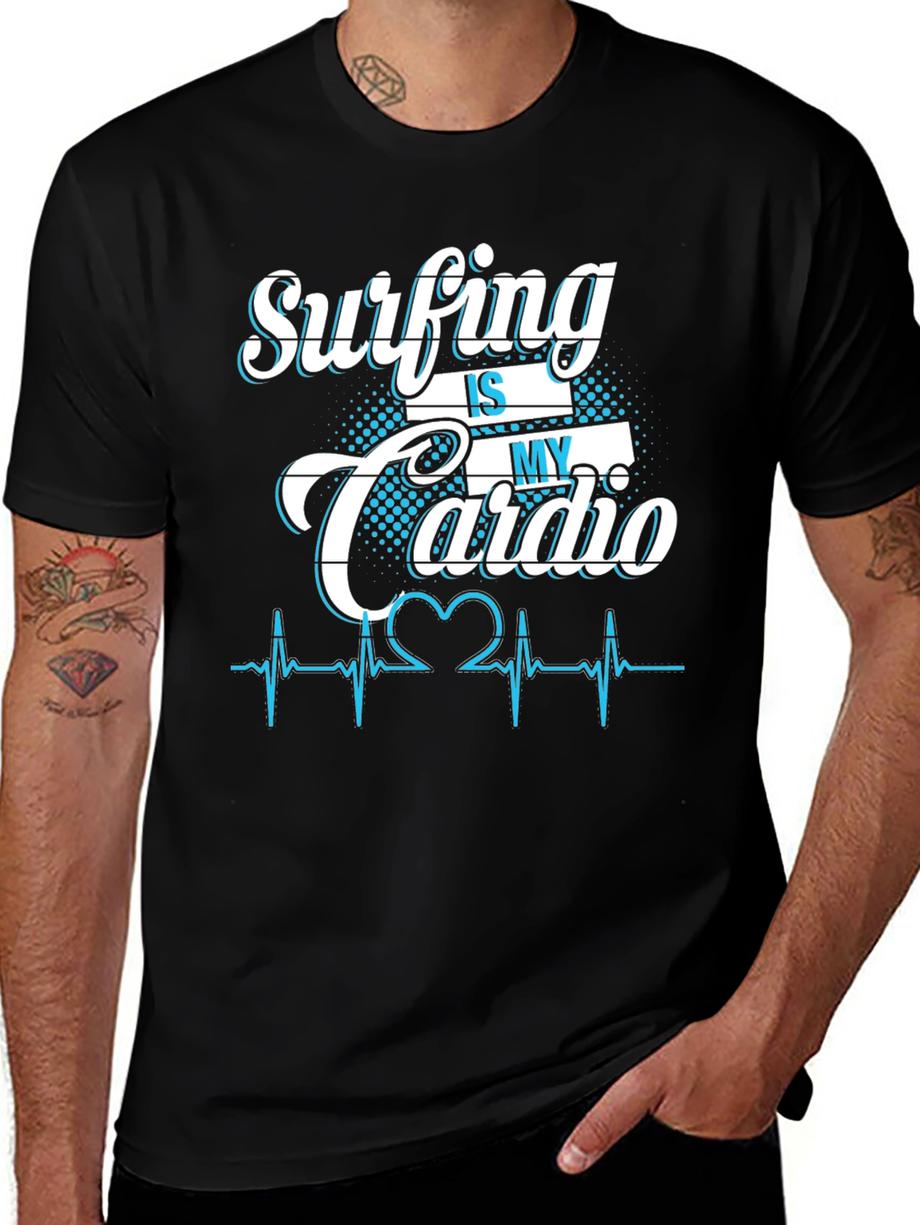 Surfing Is My Cardio Graphic Tee - Black