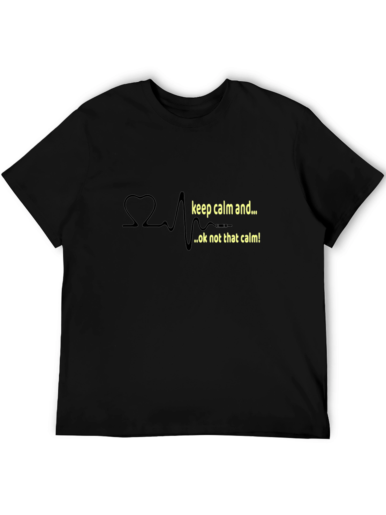 Keep Calm Heartbeat Novelty Black T-Shirt